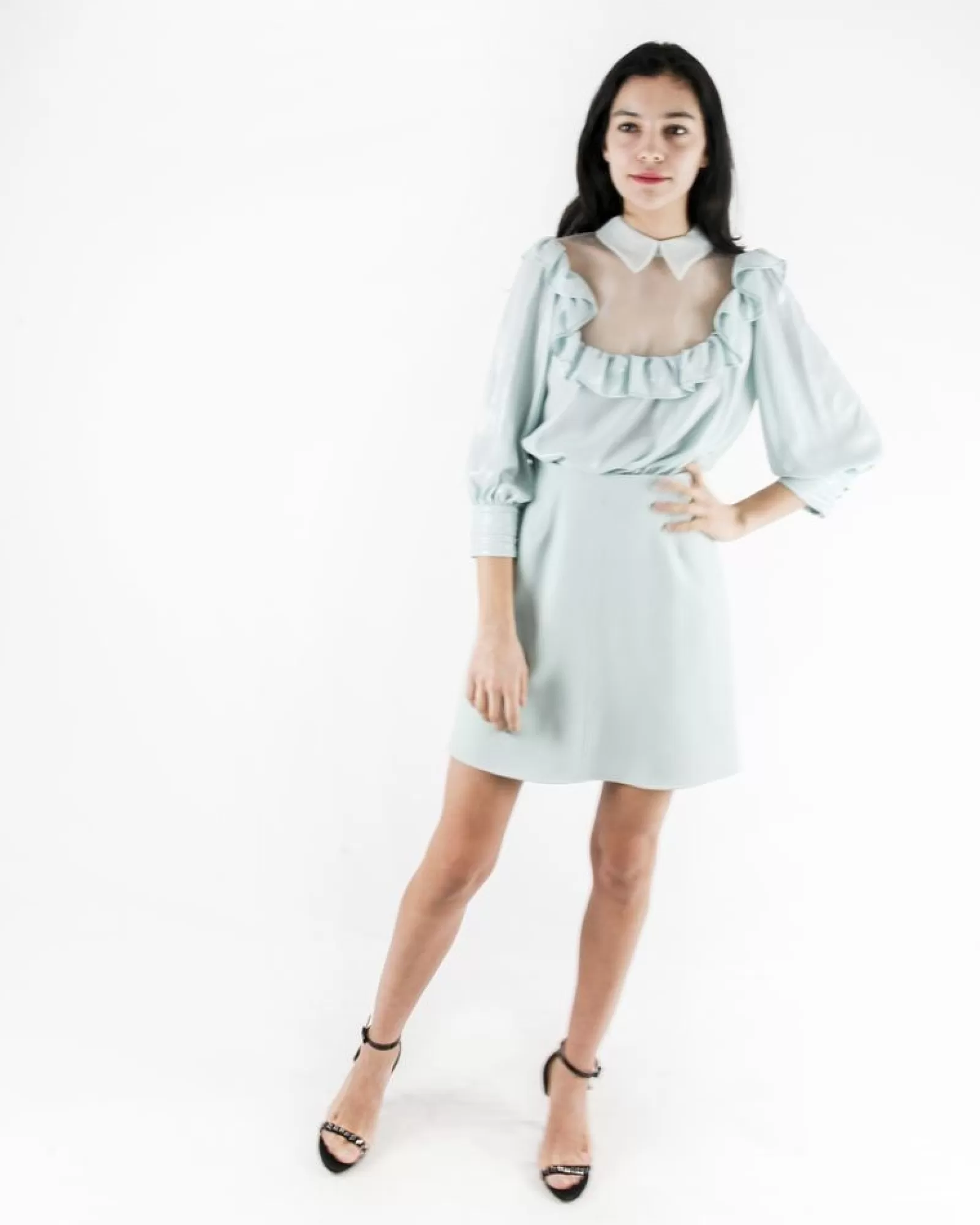 La Piscine Paris Robe courte amovible en mousseline lamé Elisabetta Franchi Bleu Outlet