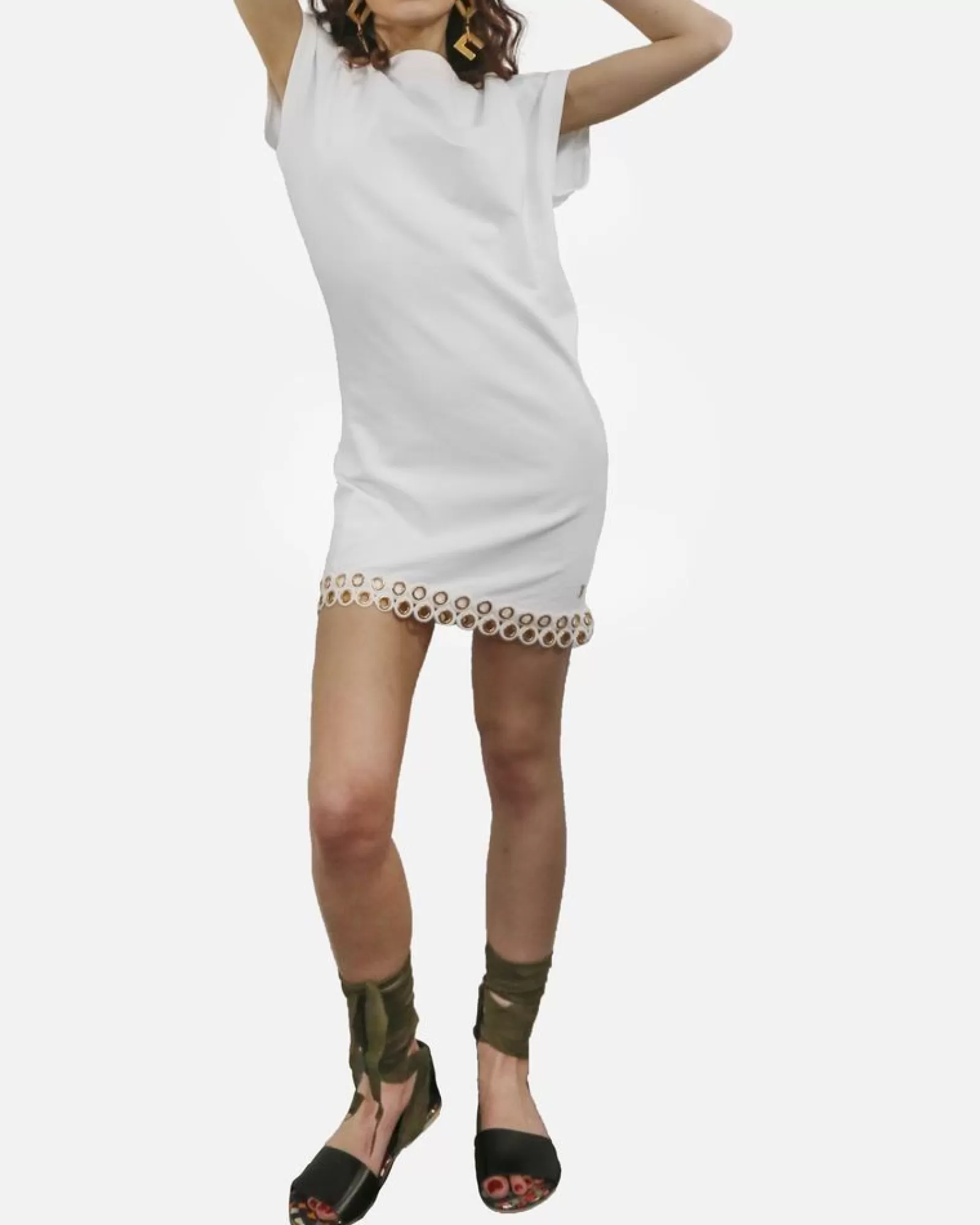 La Piscine Paris Robe courte en coton à fantaisie œillets dorée Jijil Blanc Flash Sale