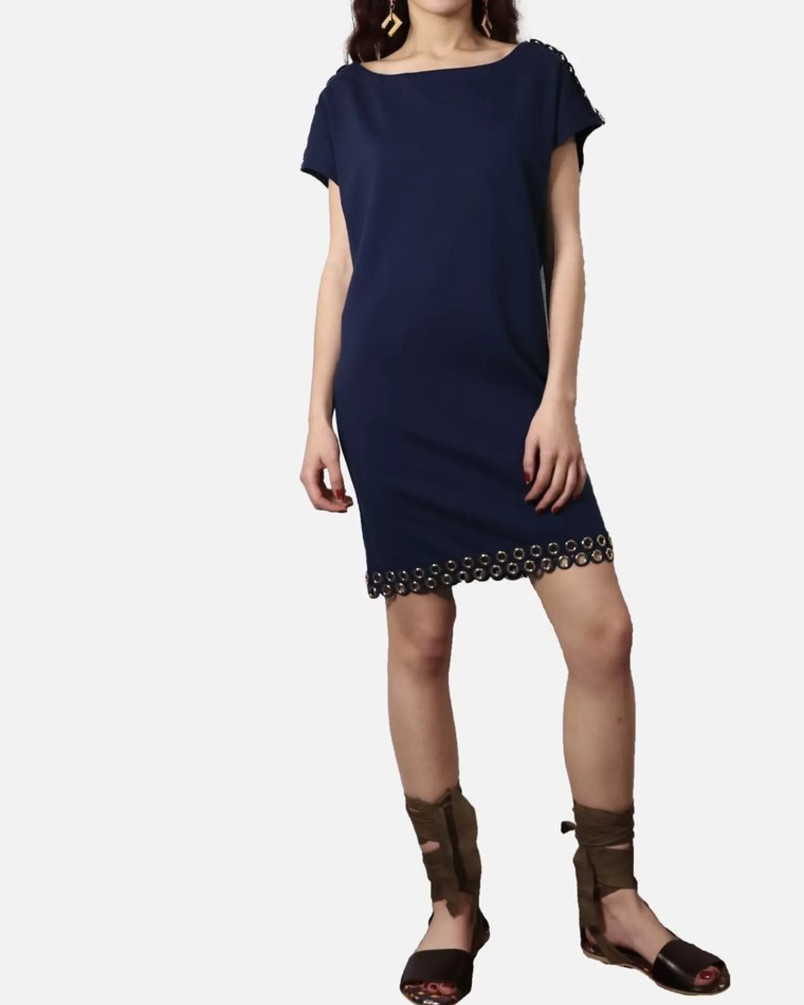 La Piscine Paris Robe courte en coton à fantaisie œillets dorée Jijil Bleu Best Sale