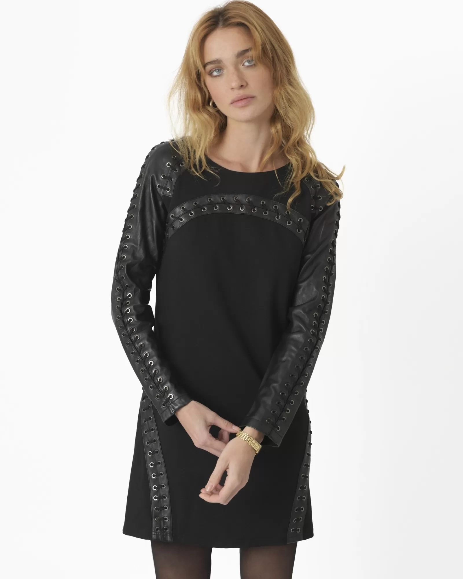 La Piscine Paris Robe crayon avec empiècement et tressage en cuir Balmain Noir Shop