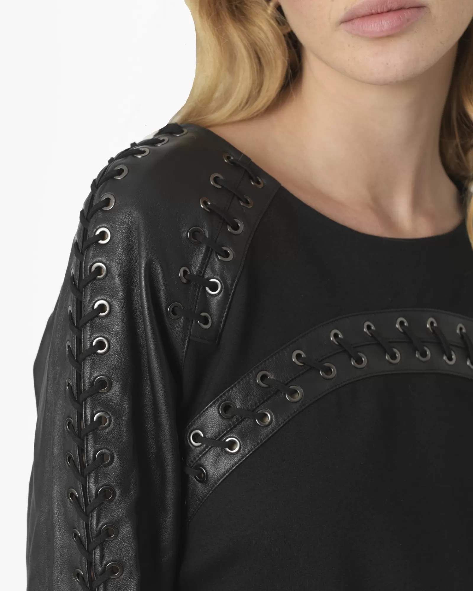 La Piscine Paris Robe crayon avec empiècement et tressage en cuir Balmain Noir Shop