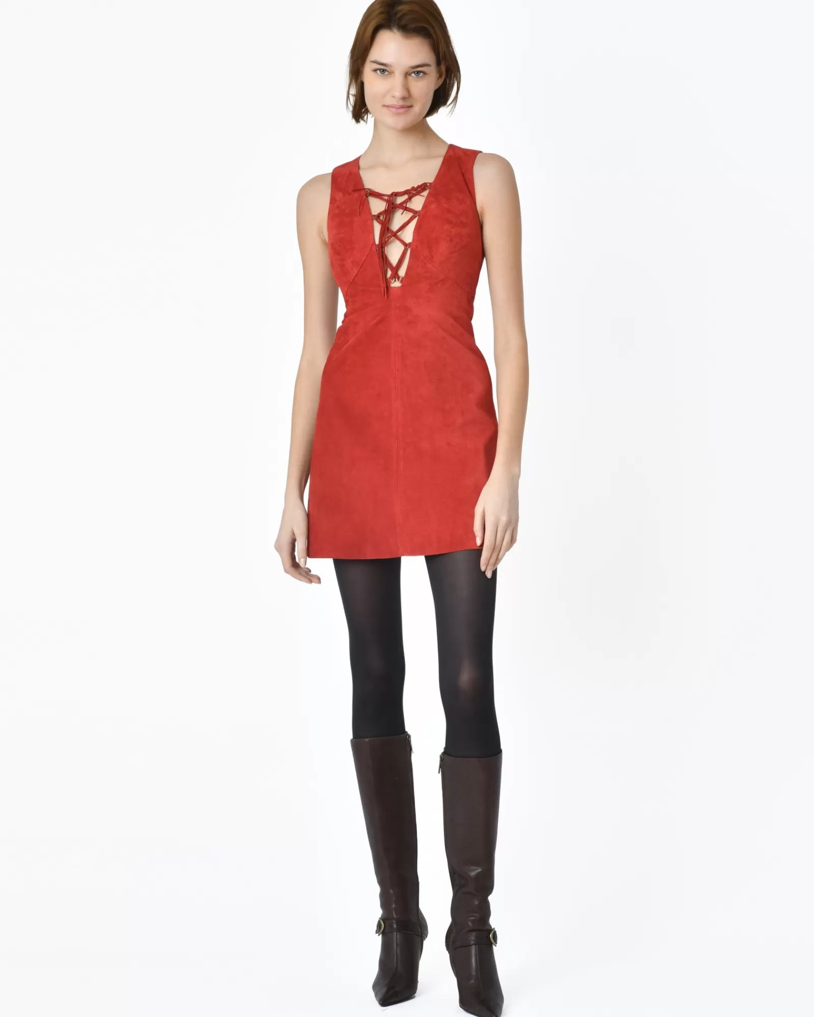 La Piscine Paris Robe cuir terre Plein Sud Rouge Cheap