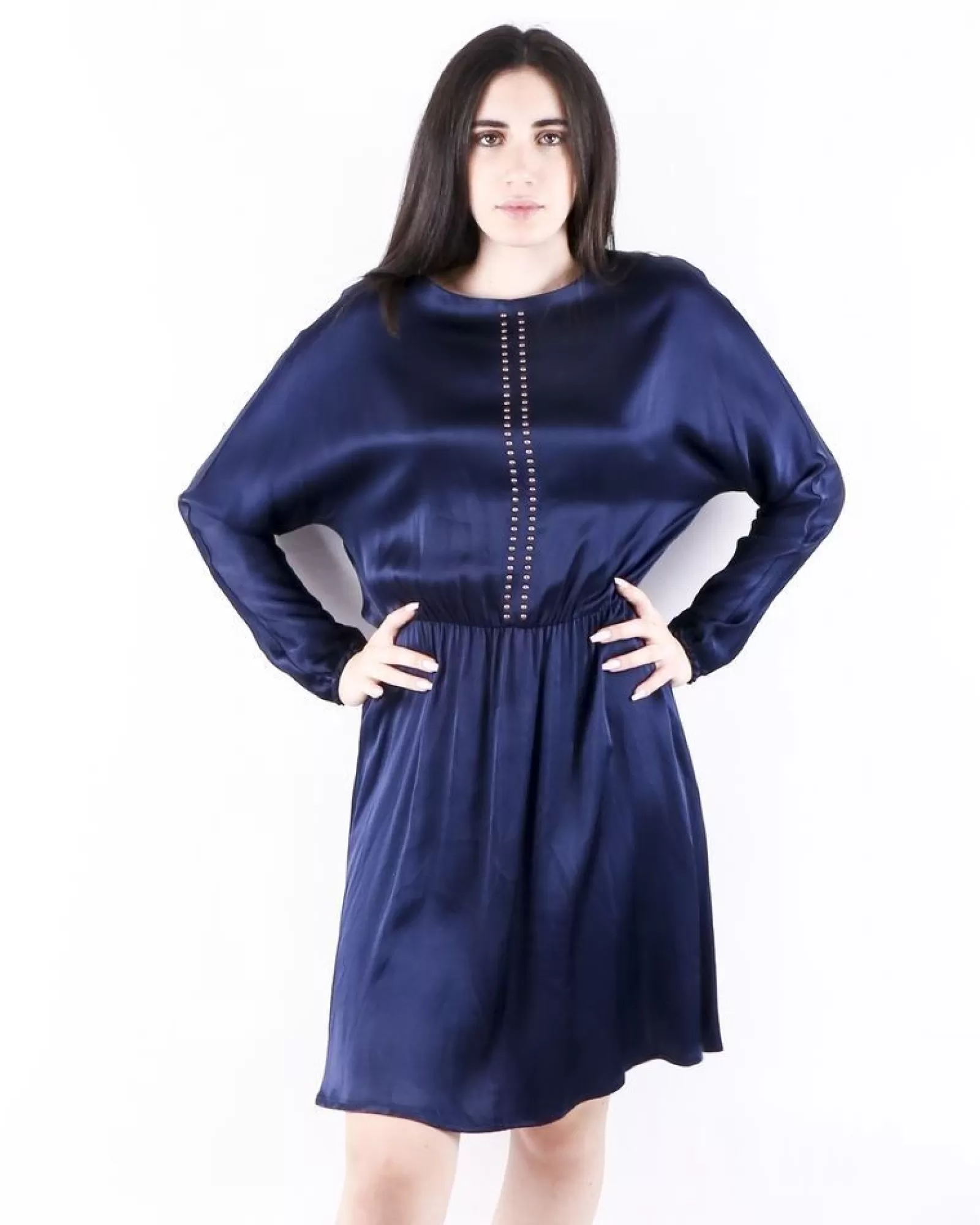 La Piscine Paris Robe empire en satin clouté SVNTY Bleu Cheap