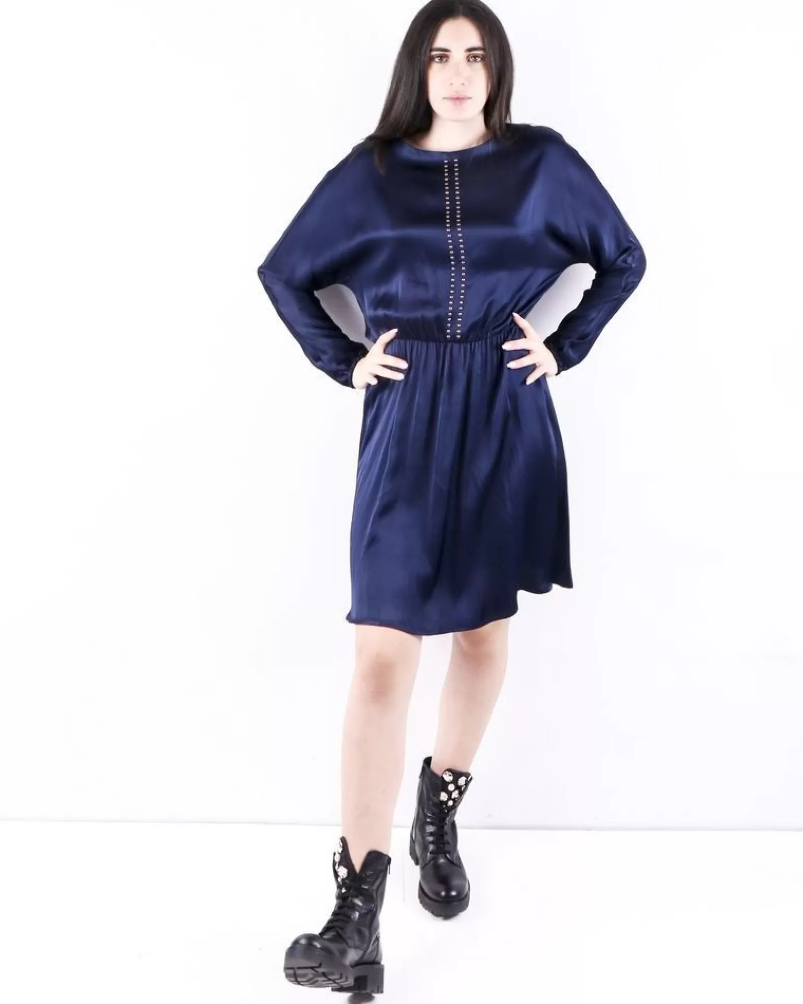 La Piscine Paris Robe empire en satin clouté SVNTY Bleu Cheap