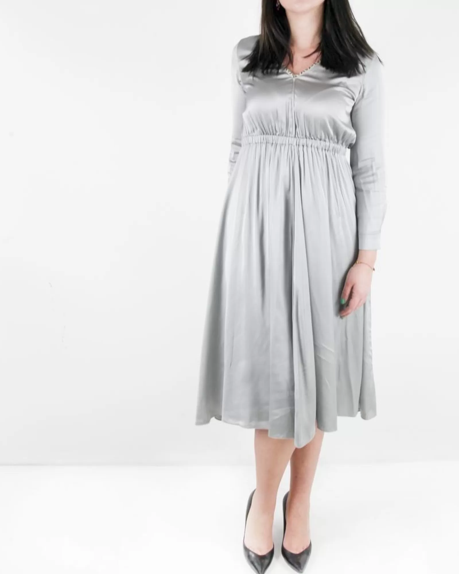 La Piscine Paris Robe empire en satin à biais ethnique Forte Forte Gris New