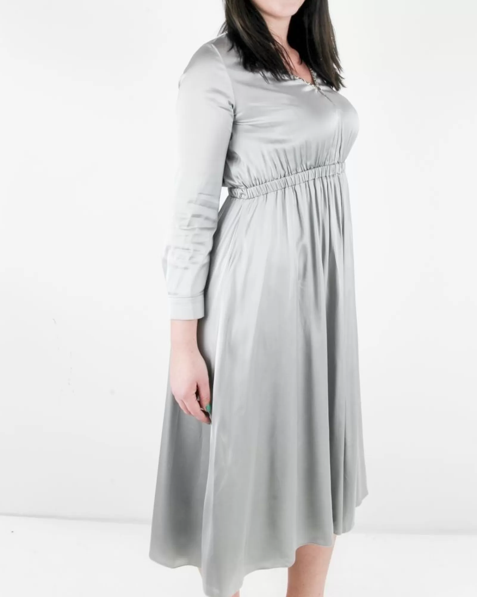 La Piscine Paris Robe empire en satin à biais ethnique Forte Forte Gris New