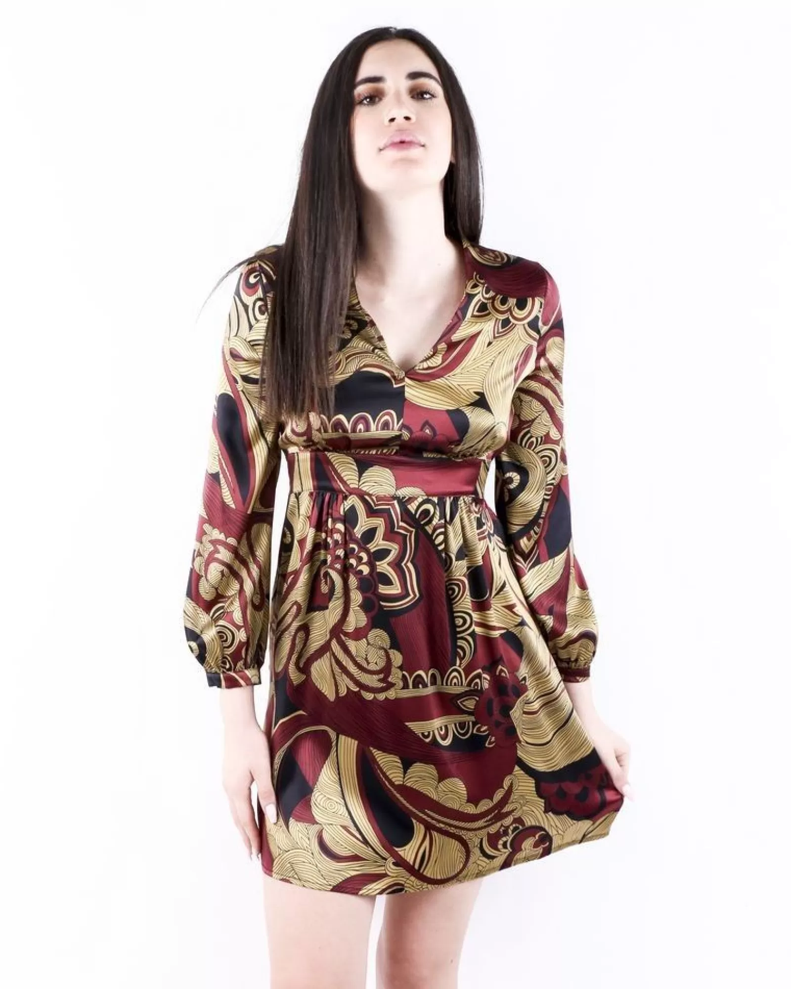 La Piscine Paris Robe empire en soie à imprimé floral Momoni Bordeaux Sale