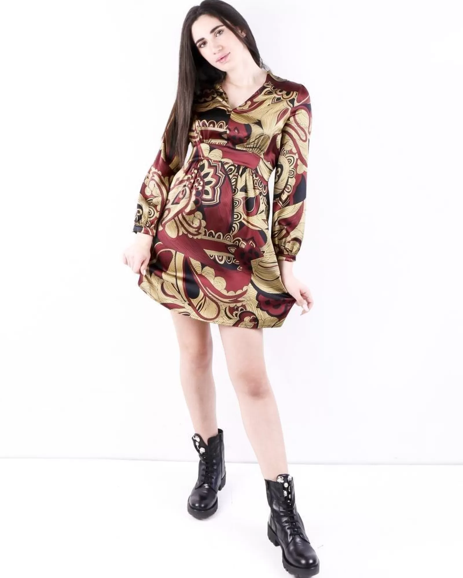 La Piscine Paris Robe empire en soie à imprimé floral Momoni Bordeaux Sale