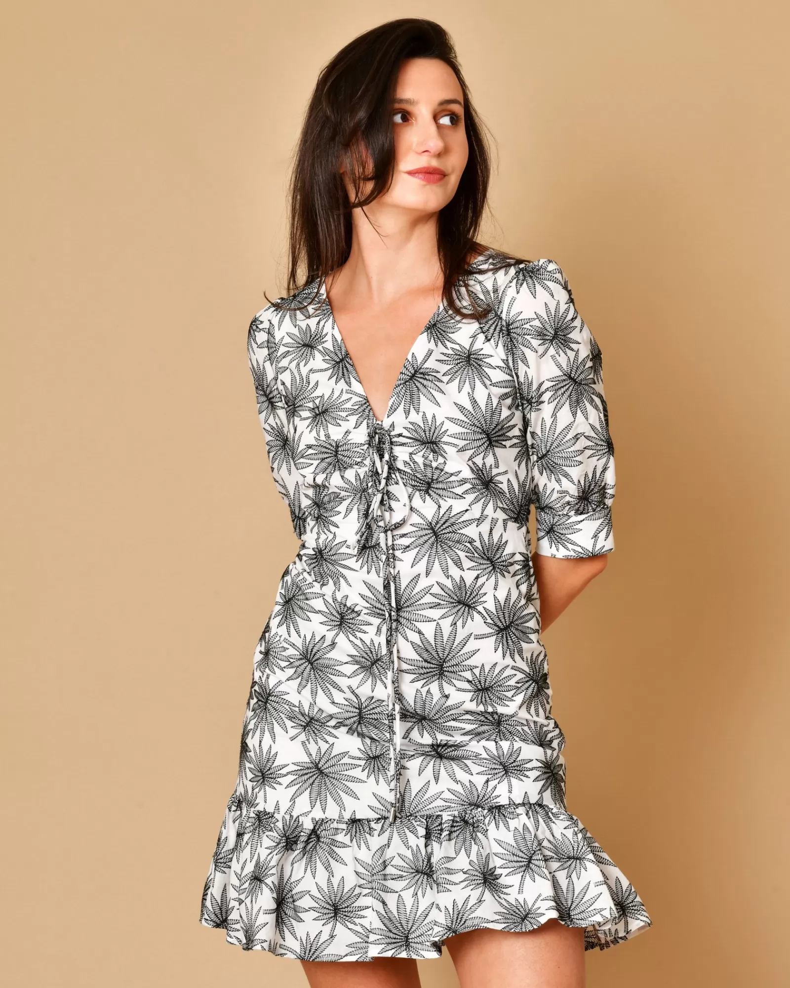 La Piscine Paris Robe en coton à motifs palmiers Michael Kors Blanc Discount