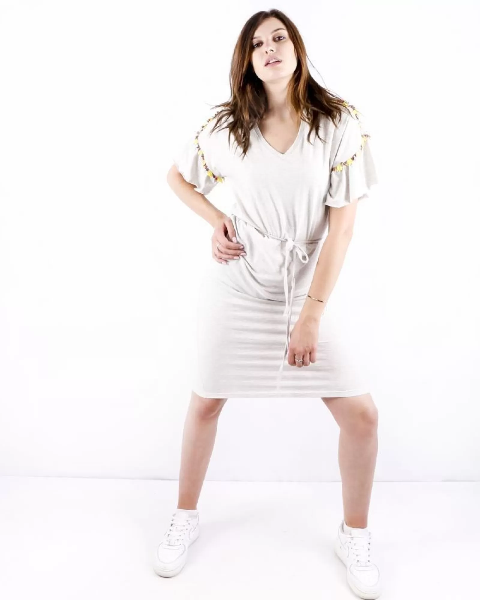 La Piscine Paris Robe en coton chiné à broderies fantaisies SVNTY Gris Cheap