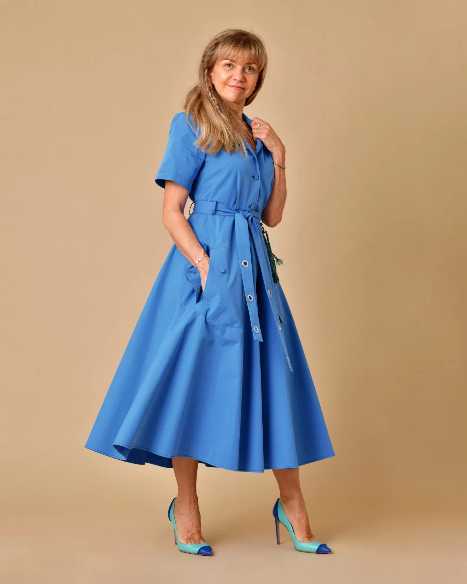 La Piscine Paris Robe en coton mélangé à coupe évasée Beatrice B Bleu Best