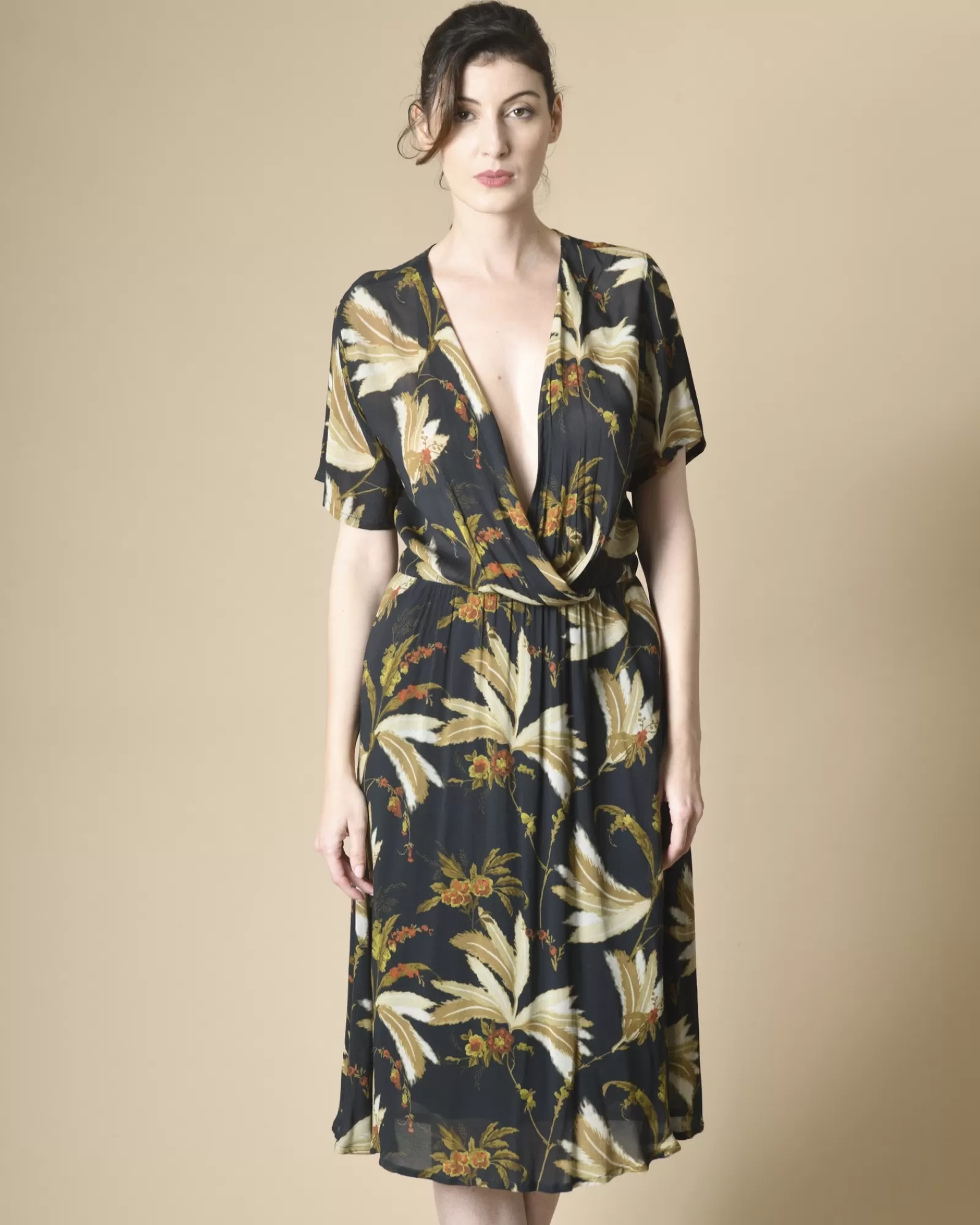 La Piscine Paris Robe en crêpe à imprimé fleuri Diega Noir Flash Sale