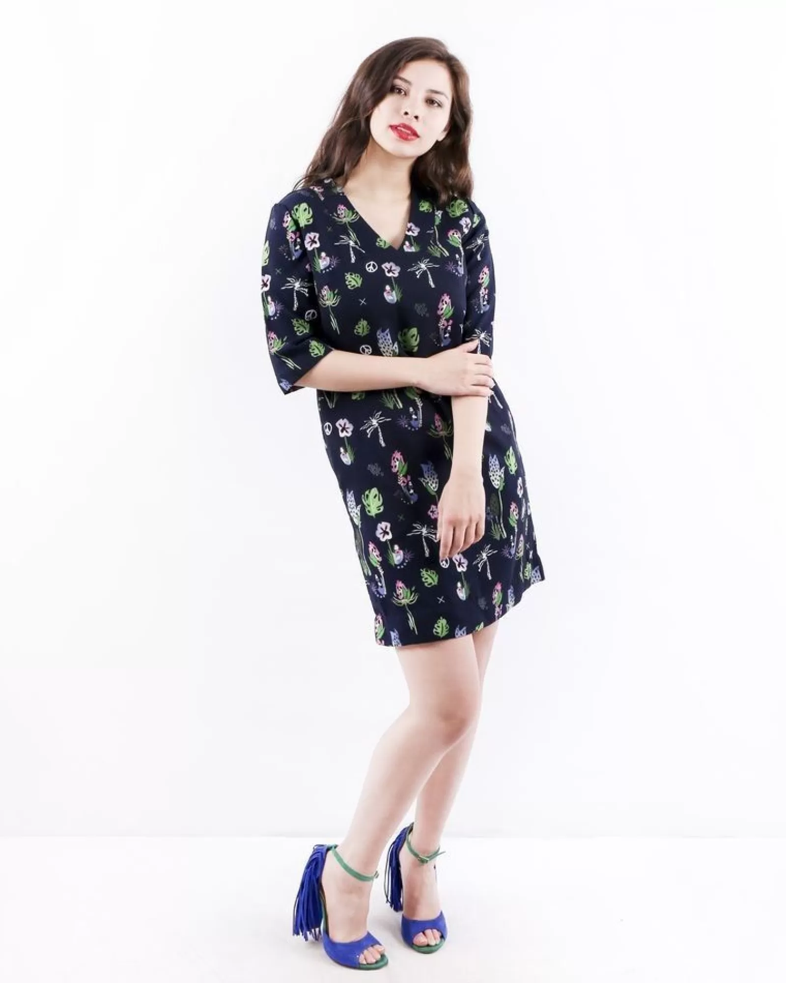 La Piscine Paris Robe en crêpe à imprimé floral SVNTY Bleu Fashion