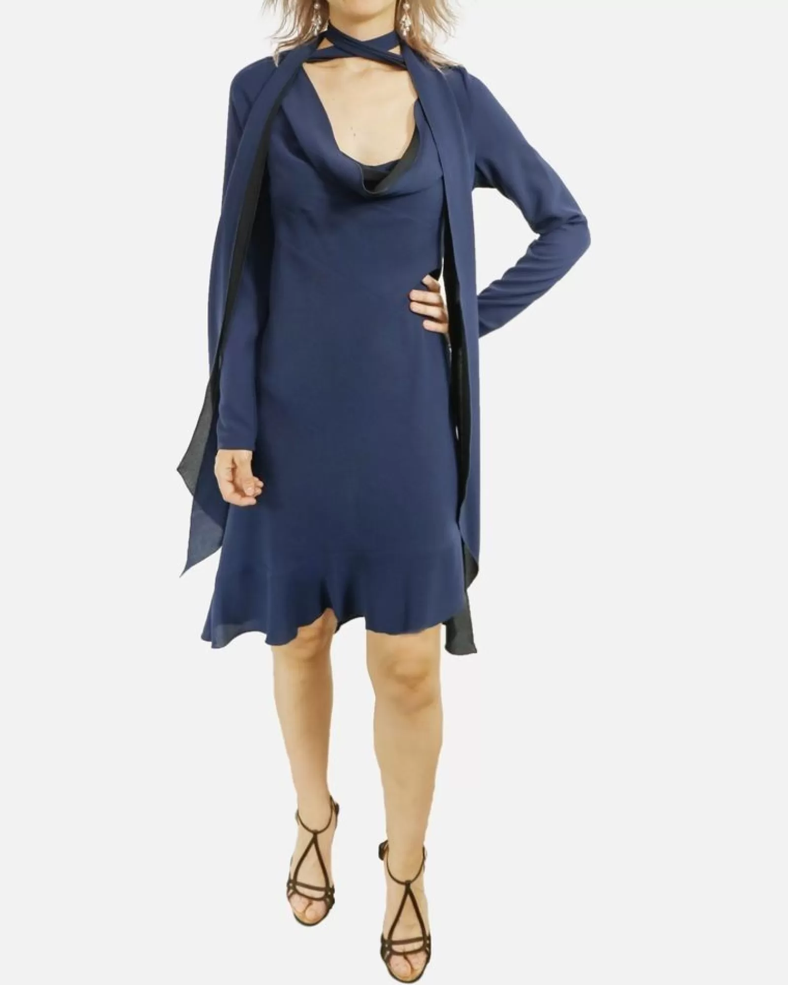 La Piscine Paris Robe en crêpe à lavallière John Galliano Bleu Sale