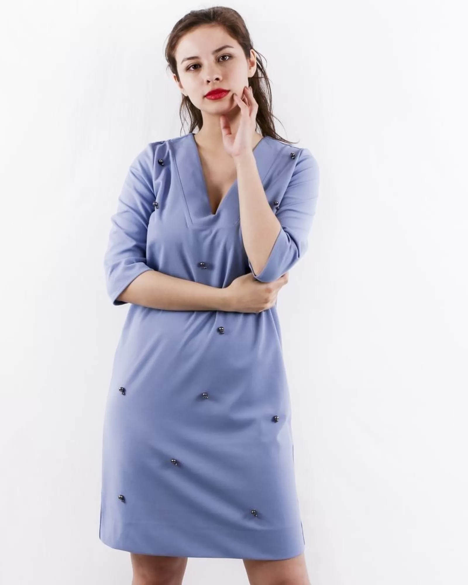 La Piscine Paris Robe en crêpe à perles SVNTY Bleu Best Sale