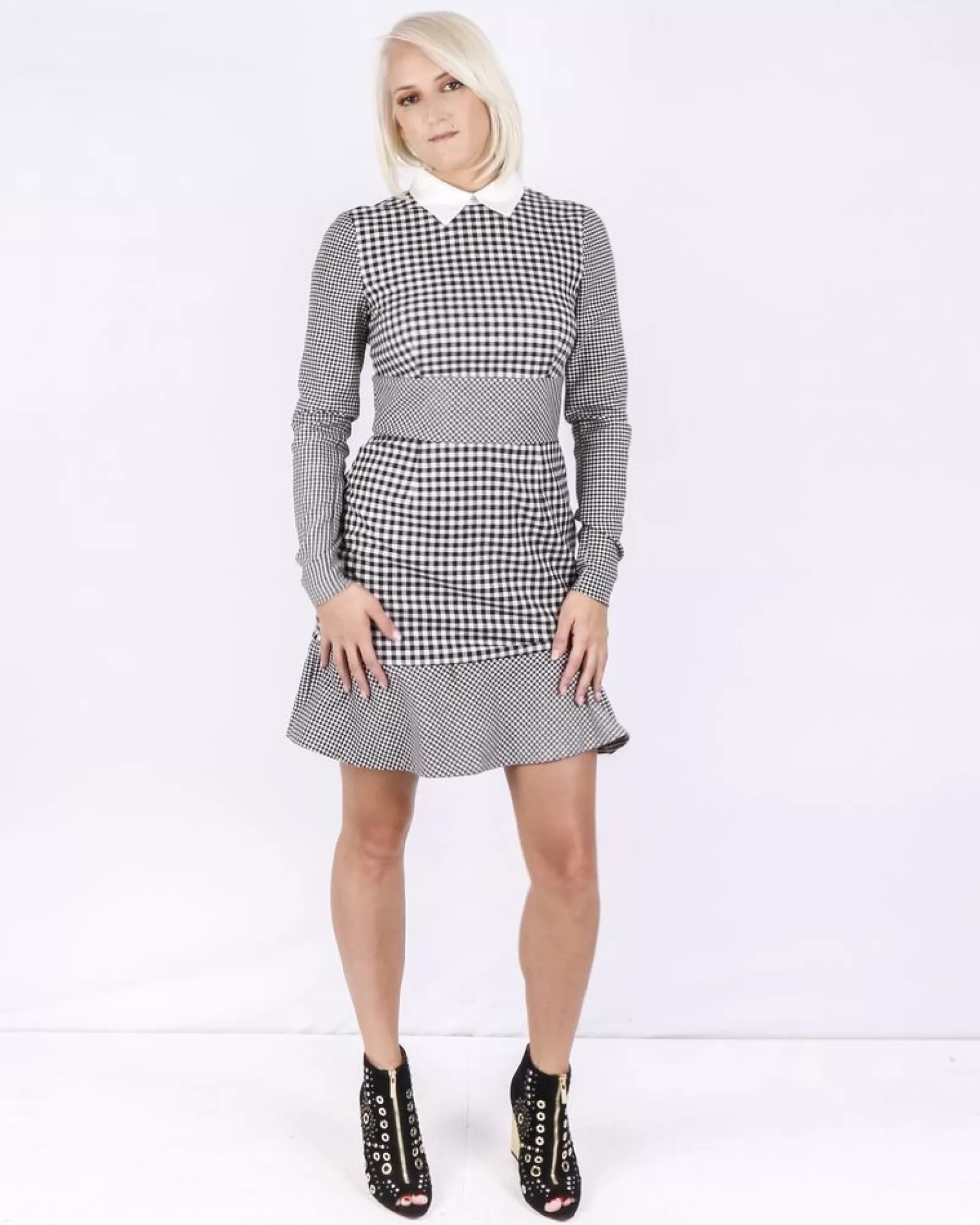 La Piscine Paris Robe en laine bicolore à carreaux Red Valentino Noir Discount
