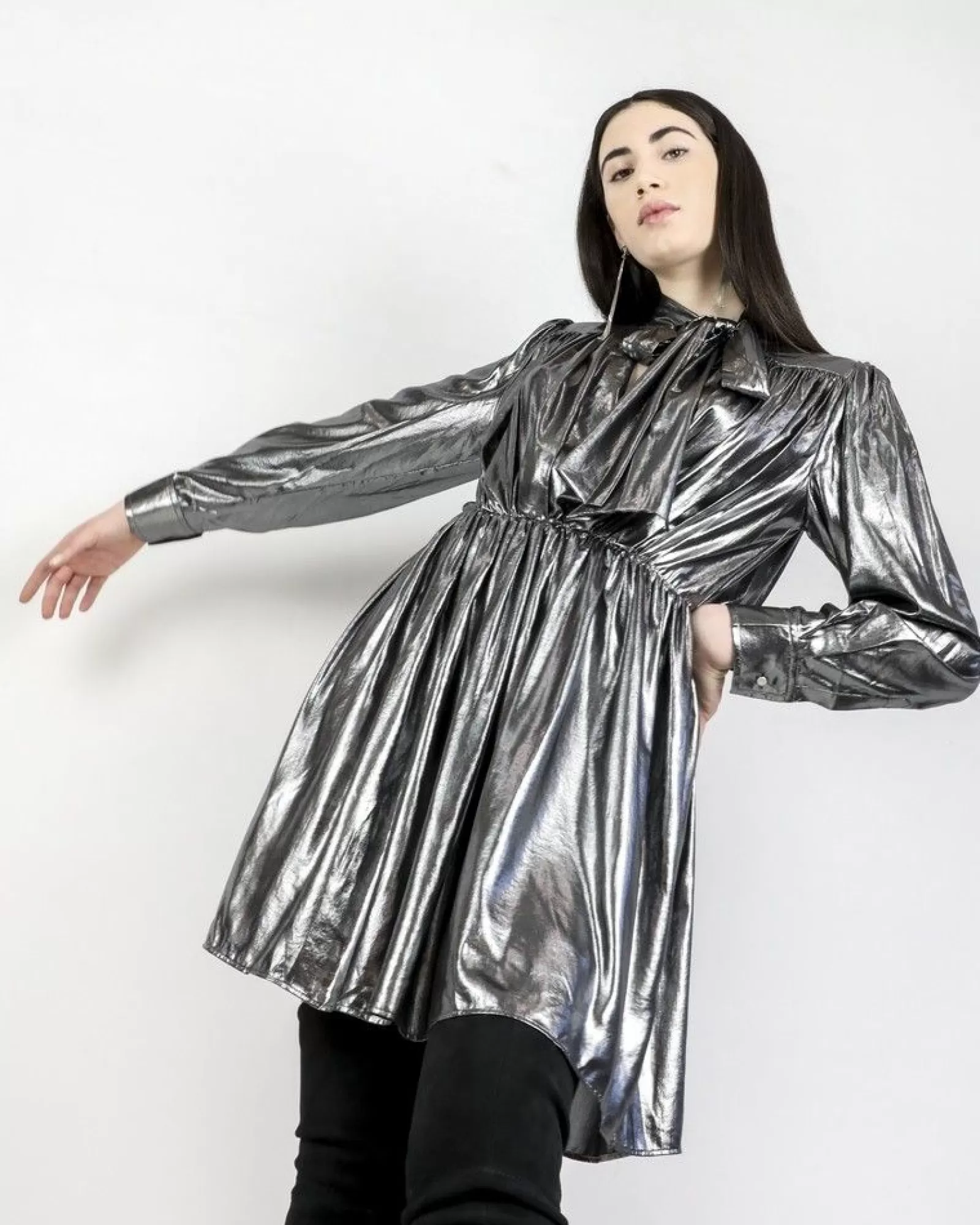 La Piscine Paris Robe en lurex argent lamé à lavallière Isabelle Blanche Argenté Sale