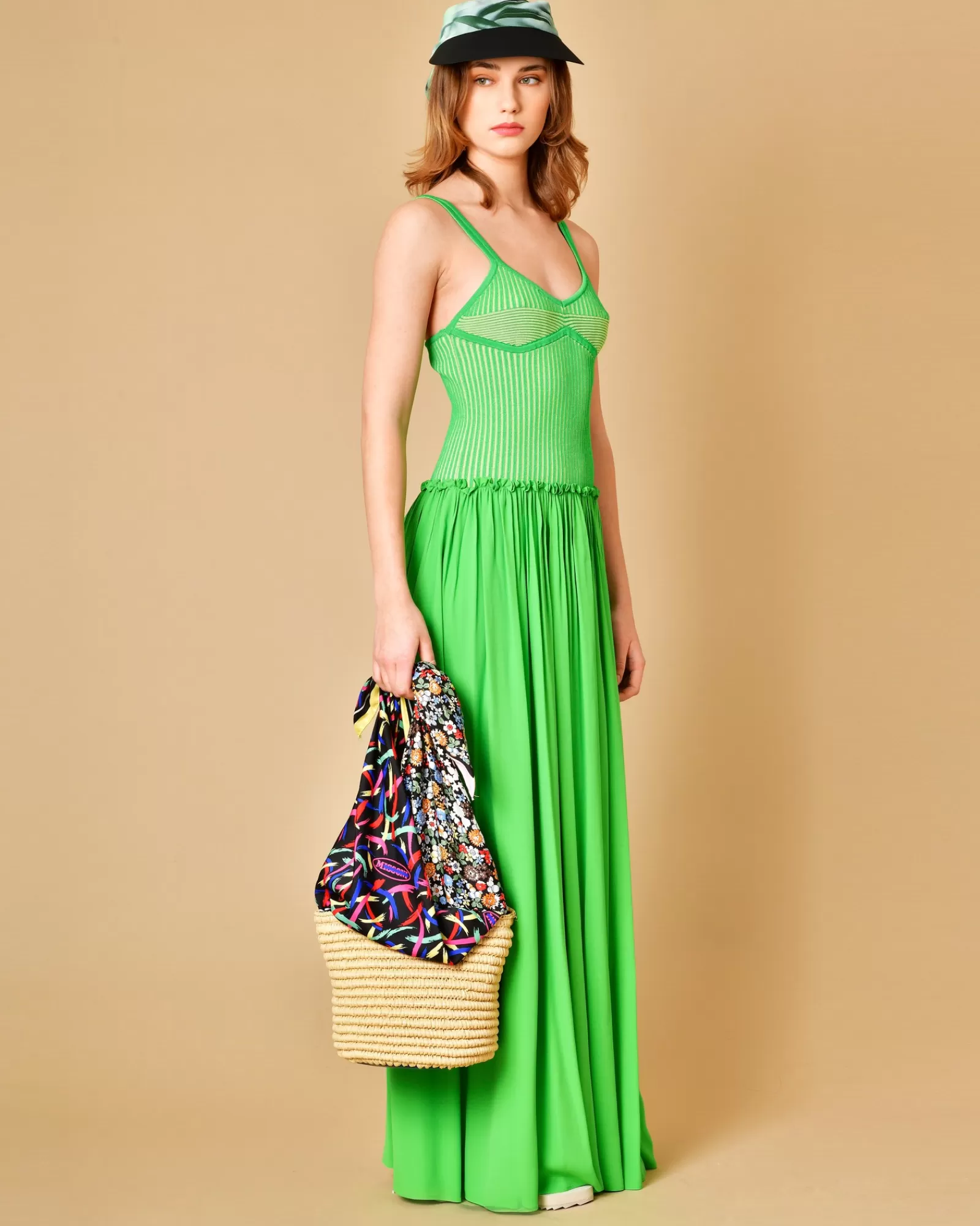La Piscine Paris Robe en maille à jupe plissée Beatrice B Vert New