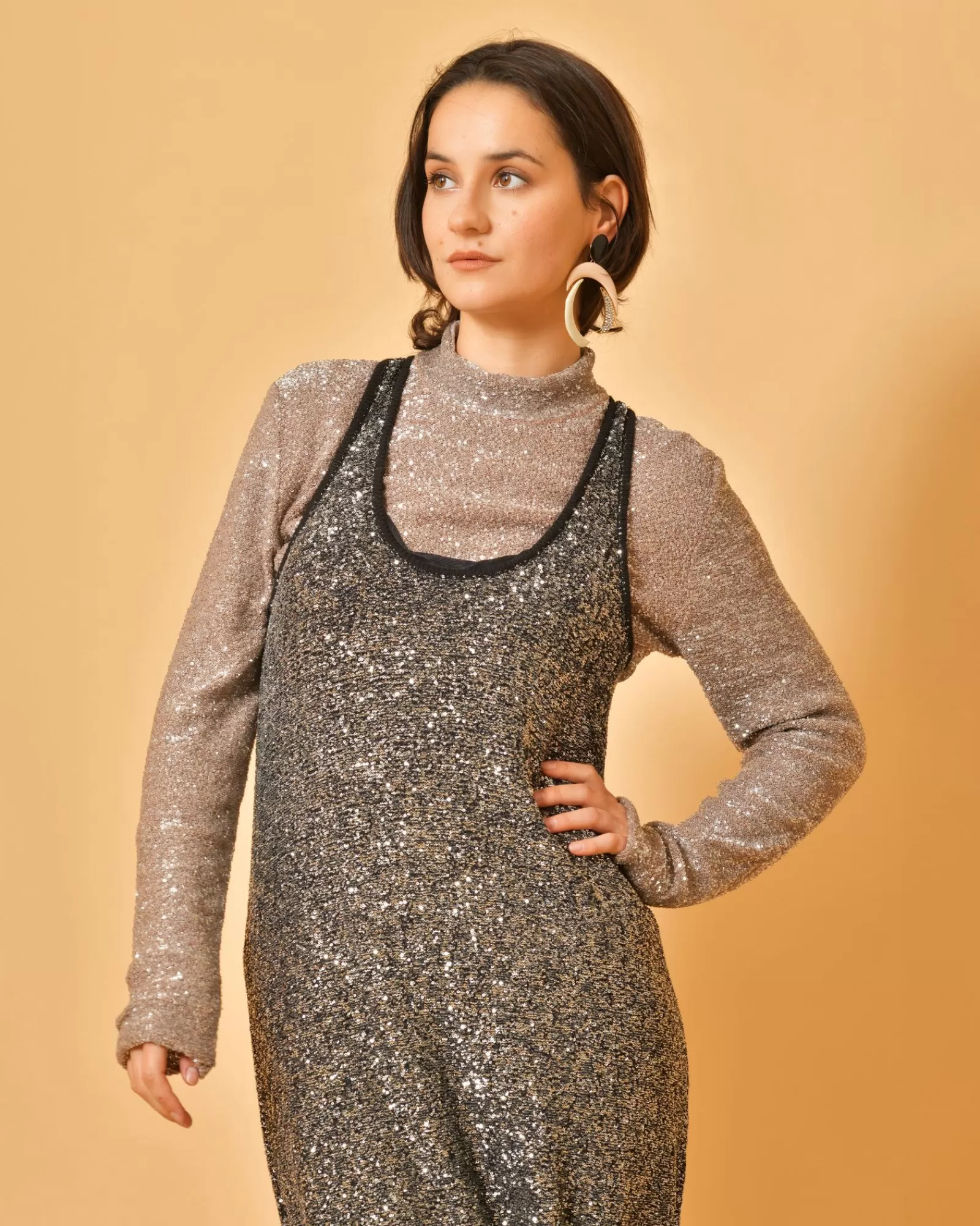 La Piscine Paris Robe en maille à paillettes argentées Fabiana Filippi Noir New