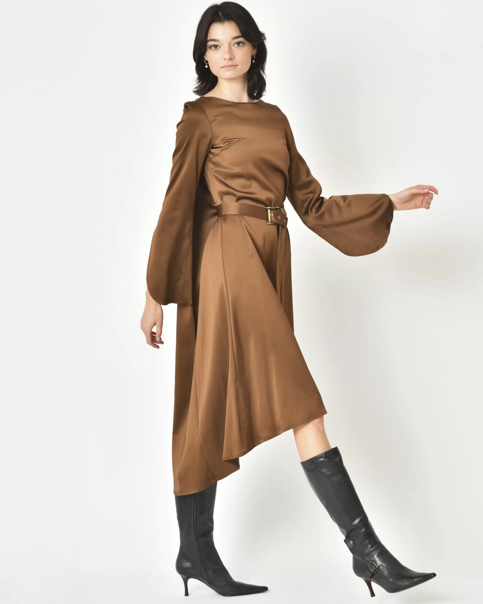 La Piscine Paris Robe en satin à empiècement Malloni Marron Hot