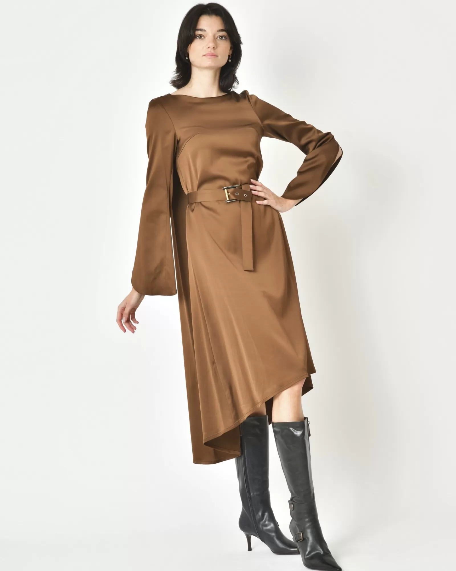 La Piscine Paris Robe en satin à empiècement Malloni Marron Hot