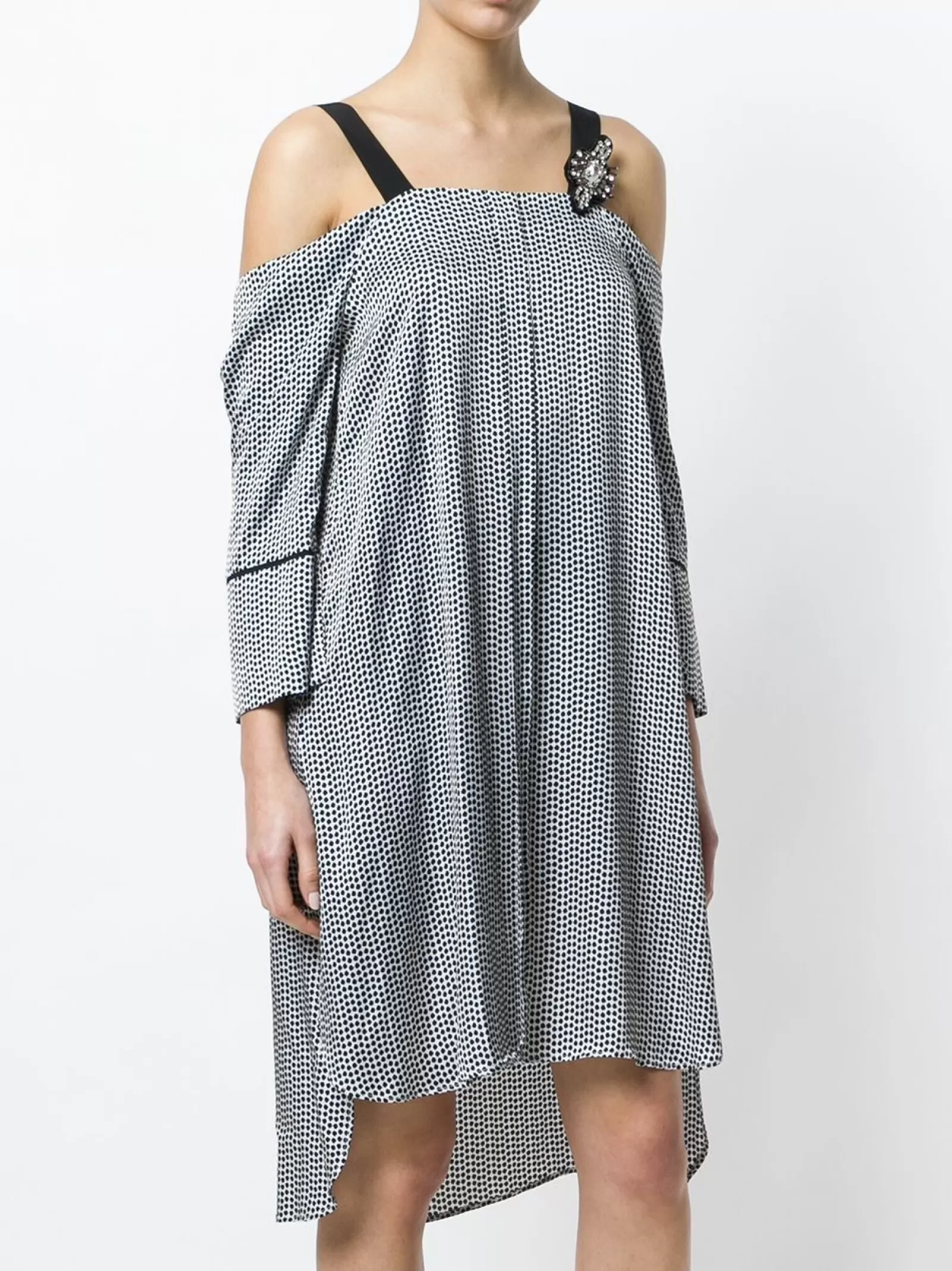 La Piscine Paris Robe en satin à pois noir & épaule nue Isabelle he Blanc Cheap