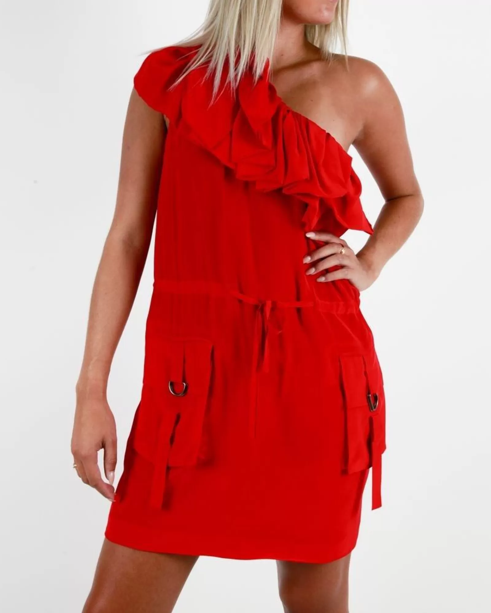La Piscine Paris Robe en soie asymétrique à volant Les Hommes Rouge Shop