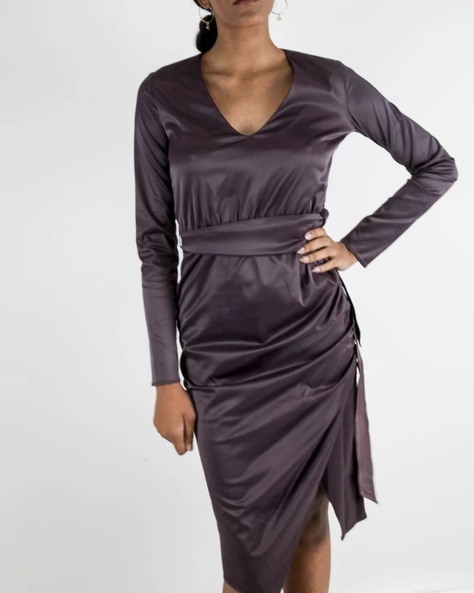 La Piscine Paris Robe en taffetas prune ceinturé Jijil Violet Flash Sale