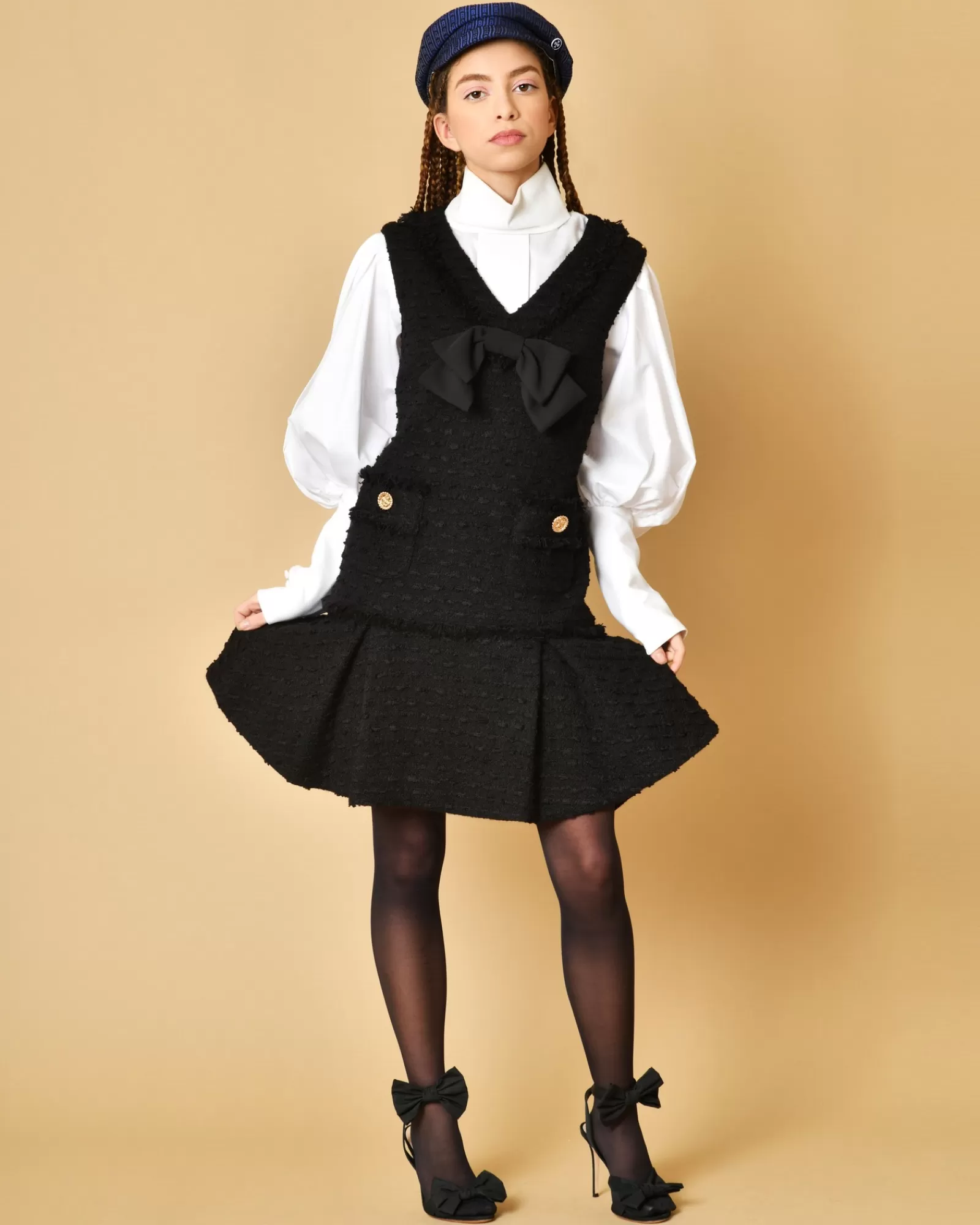 La Piscine Paris Robe en tweed à noeud Edward Achour Noir Clearance