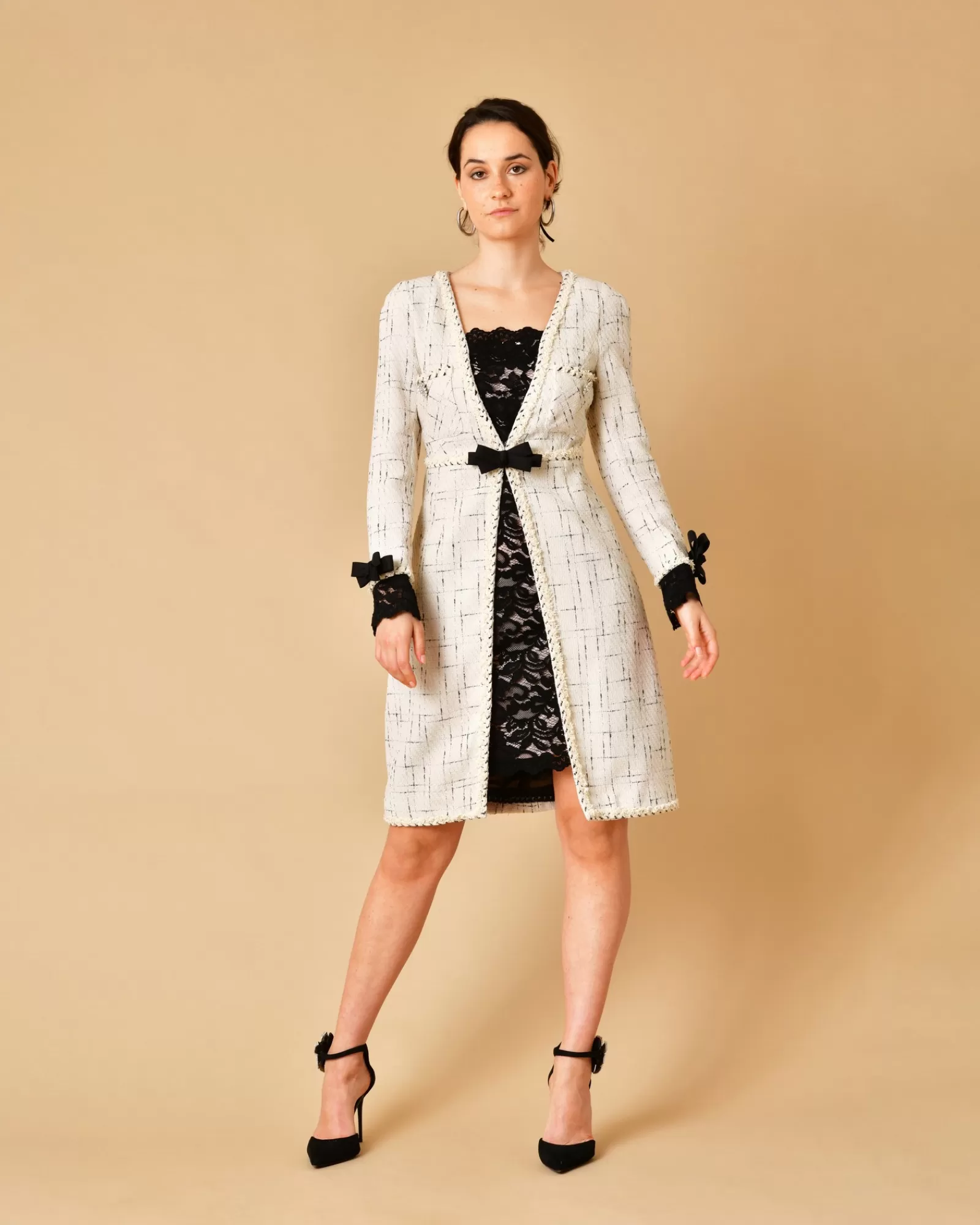 La Piscine Paris Robe en tweed et dentelle Edward Achour Beige Best