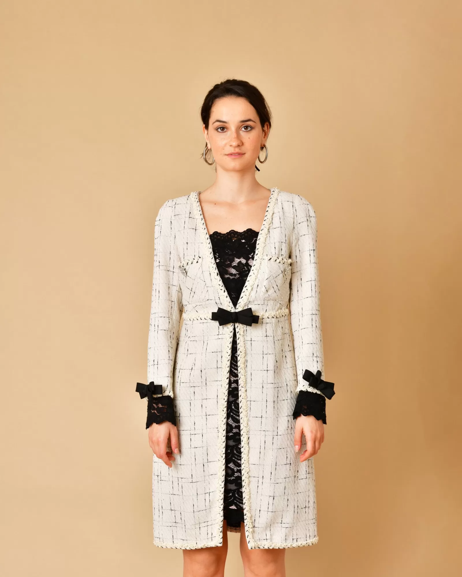 La Piscine Paris Robe en tweed et dentelle Edward Achour Beige Best