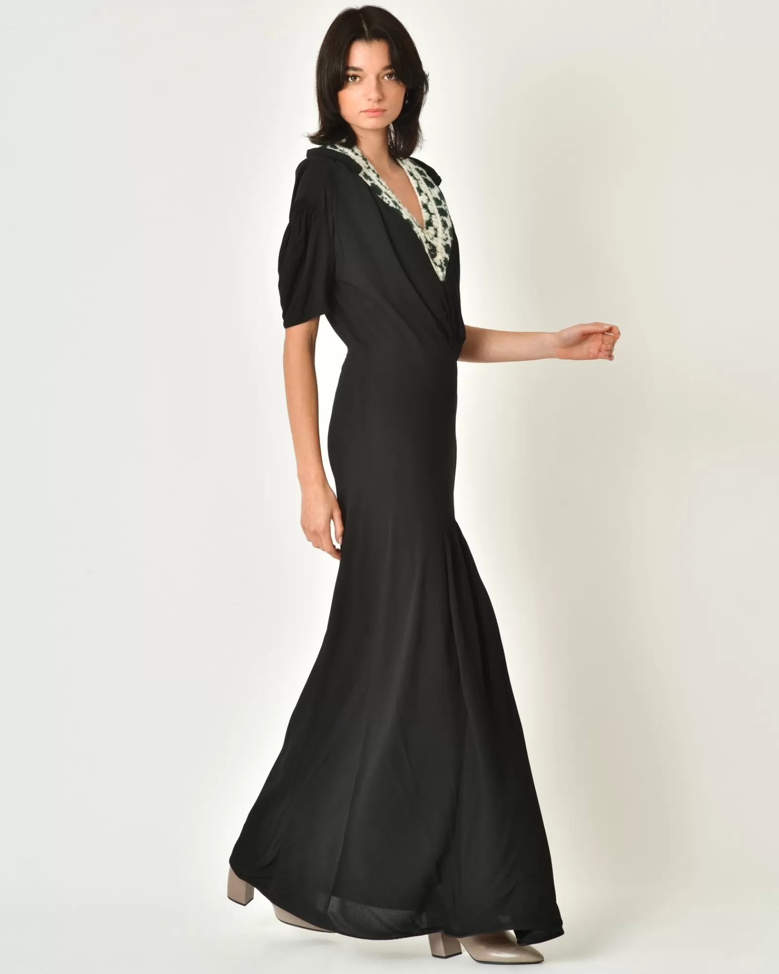 La Piscine Paris Robe en viscose avec application en laine vierge Prada Noir Outlet