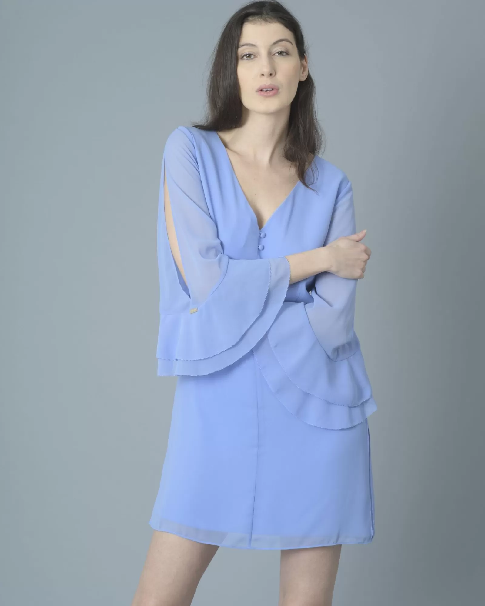 La Piscine Paris Robe en voile à manches bouffantes Nenette Bleu Best
