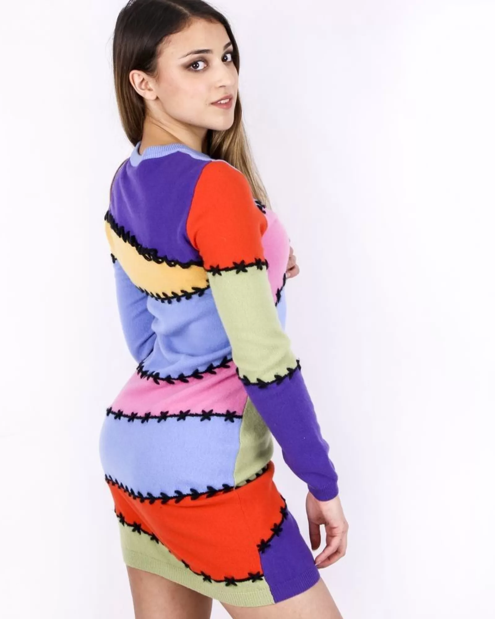 La Piscine Paris Robe façon patchwork en cachemire multicolore Moschino Bleu Discount