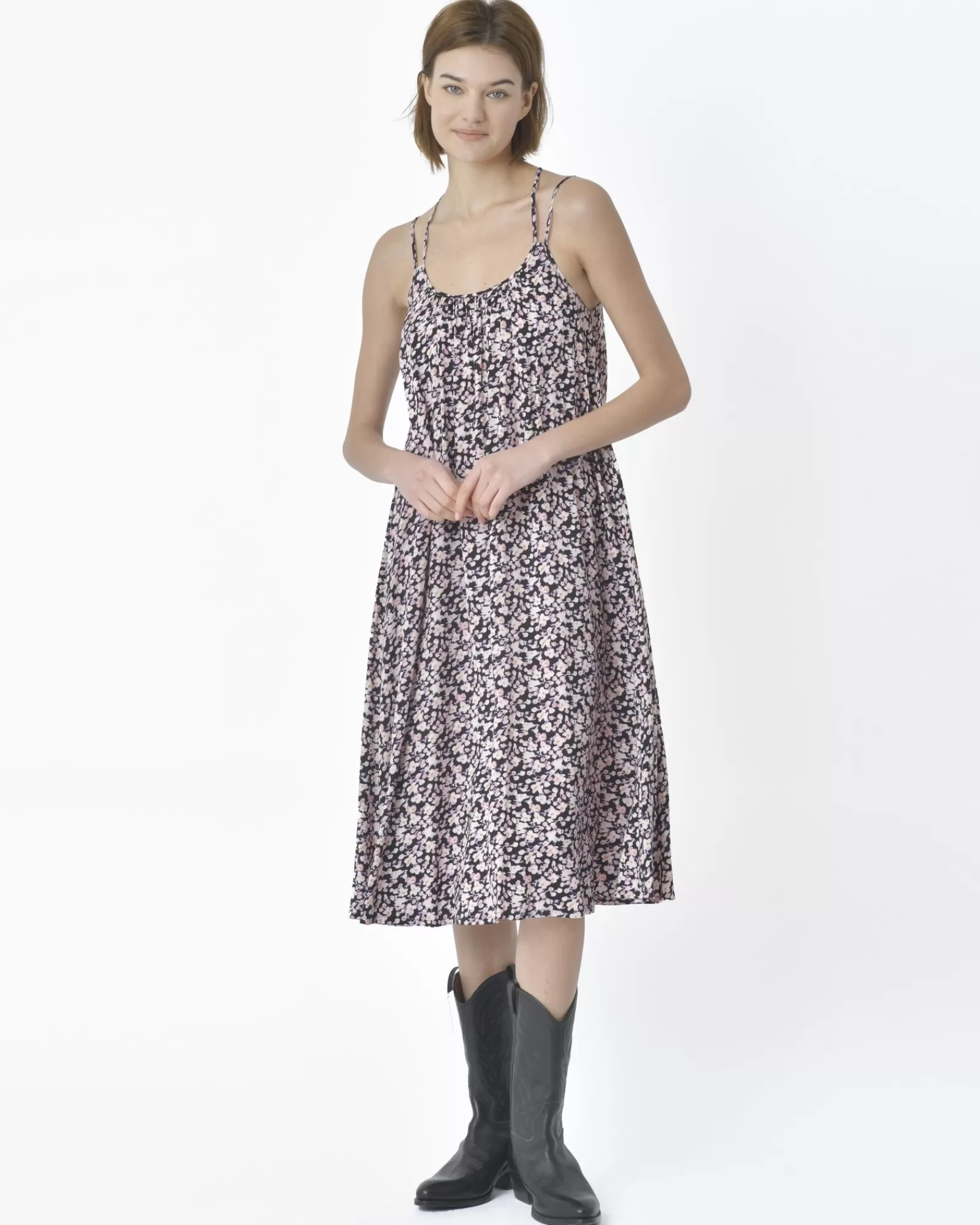 La Piscine Paris Robe fluide fleurie volants Idano Noir Best Sale
