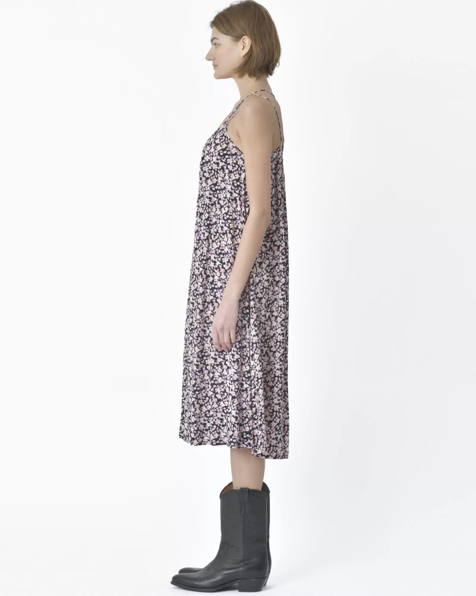 La Piscine Paris Robe fluide fleurie volants Idano Noir Best Sale