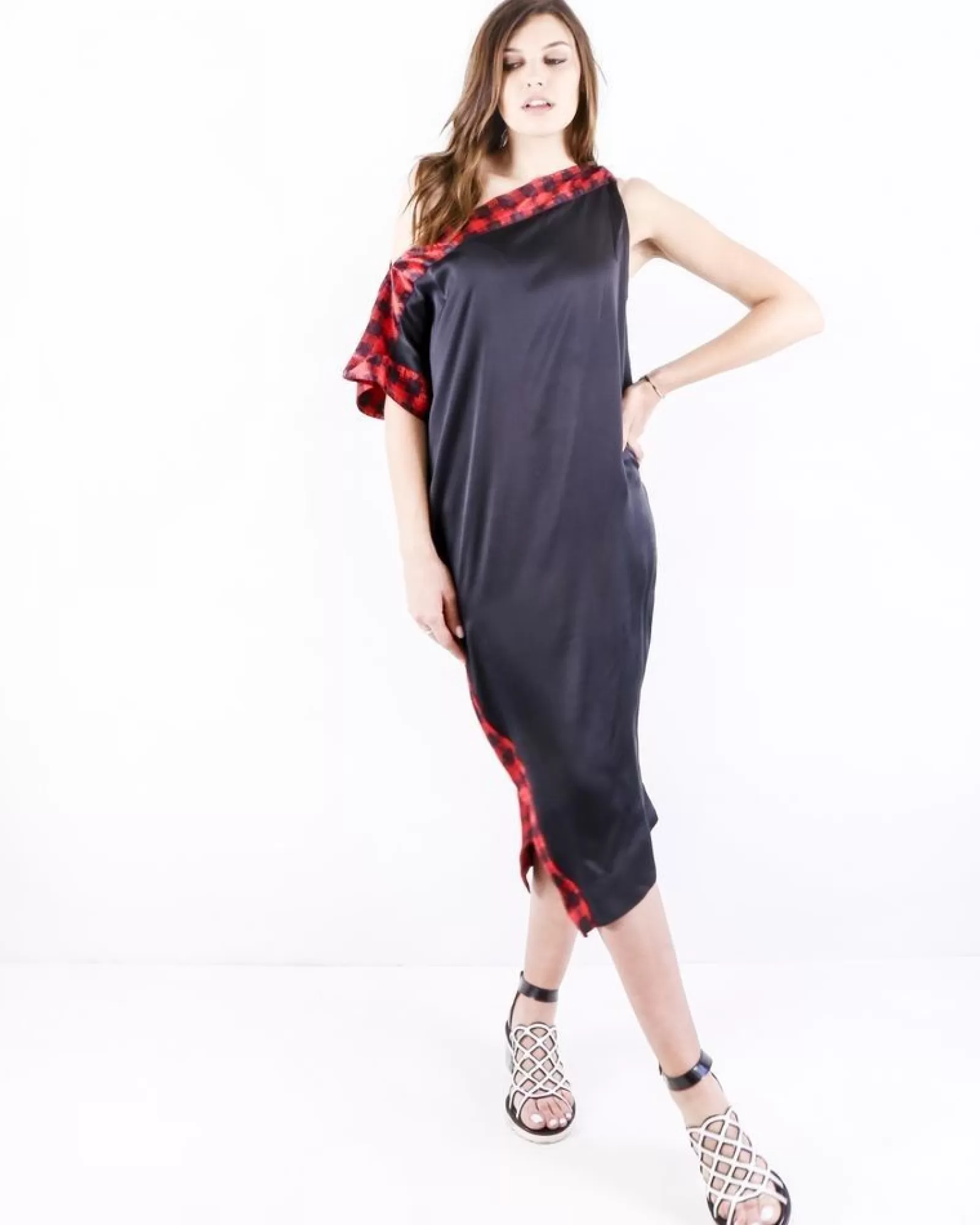 La Piscine Paris Robe foulard en soie à galons rouge Michel Klein Noir Best Sale