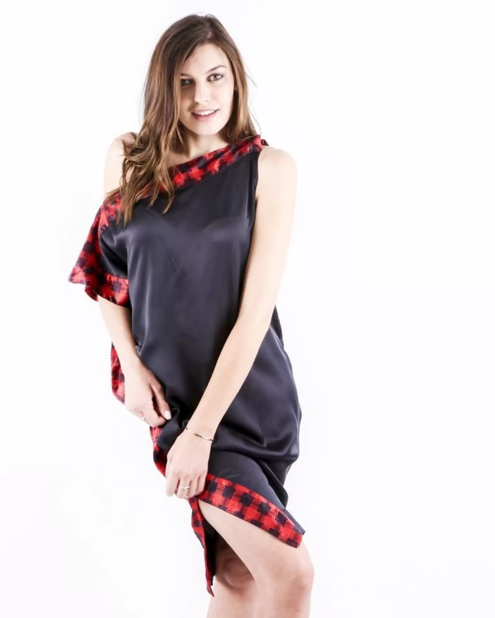 La Piscine Paris Robe foulard en soie à galons rouge Michel Klein Noir Best Sale