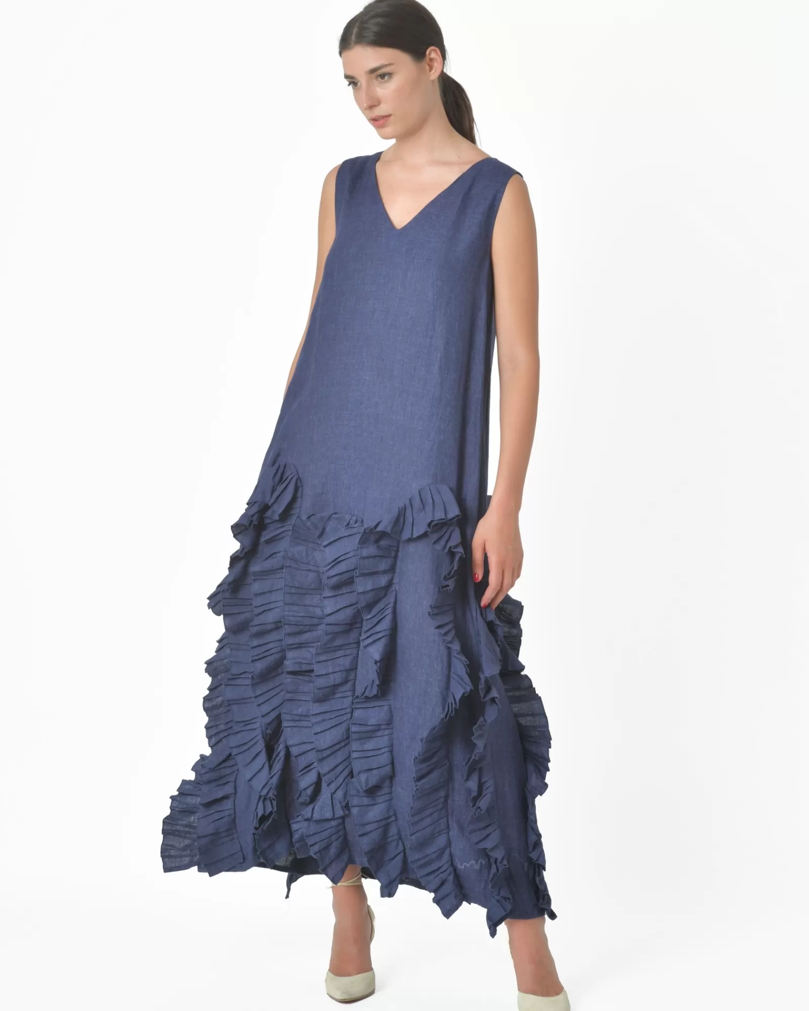 La Piscine Paris Robe longue à volants Stefano Mortari Bleu Cheap