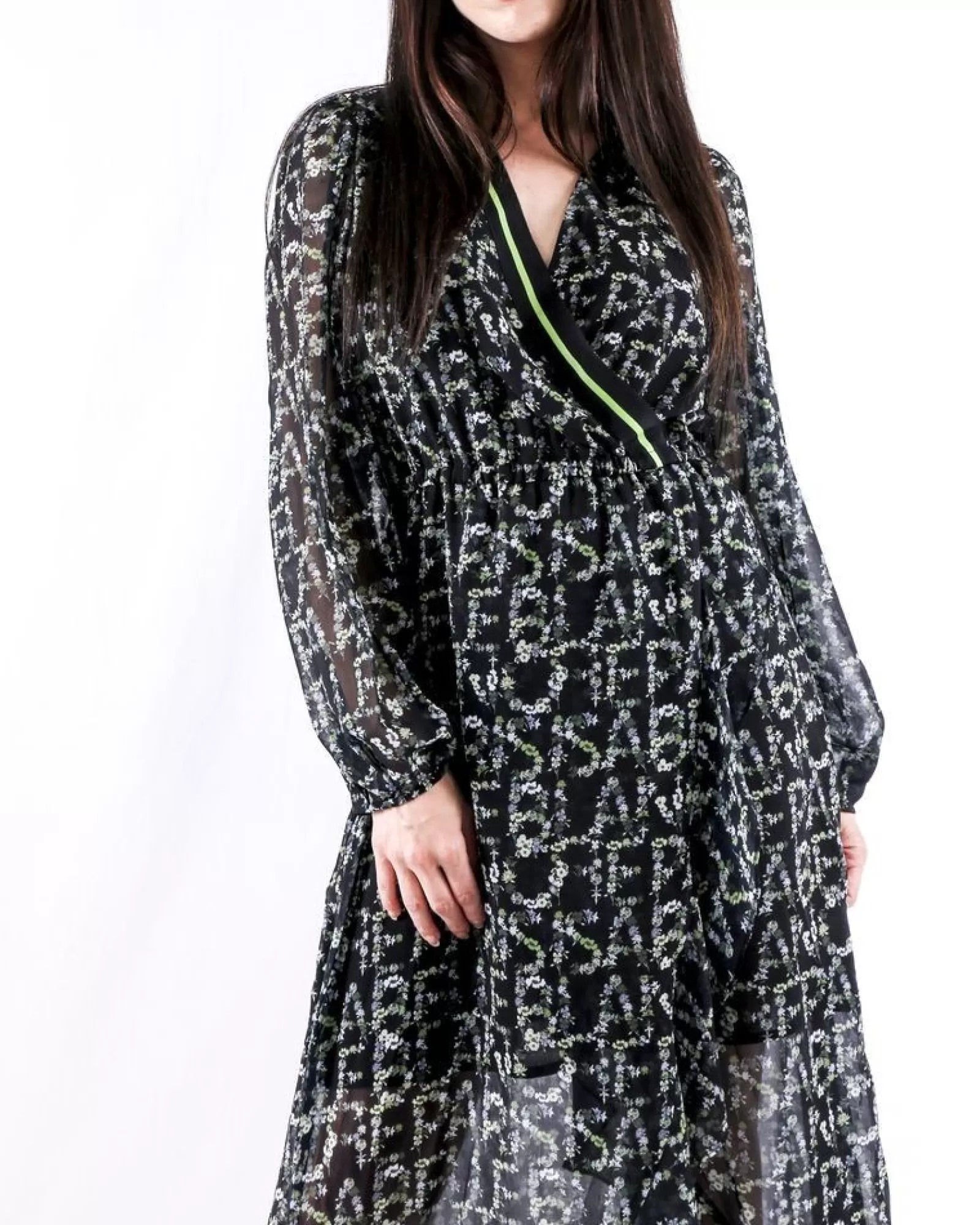 La Piscine Paris Robe longue empire à motif floraux Isabelle Blanche Noir Online