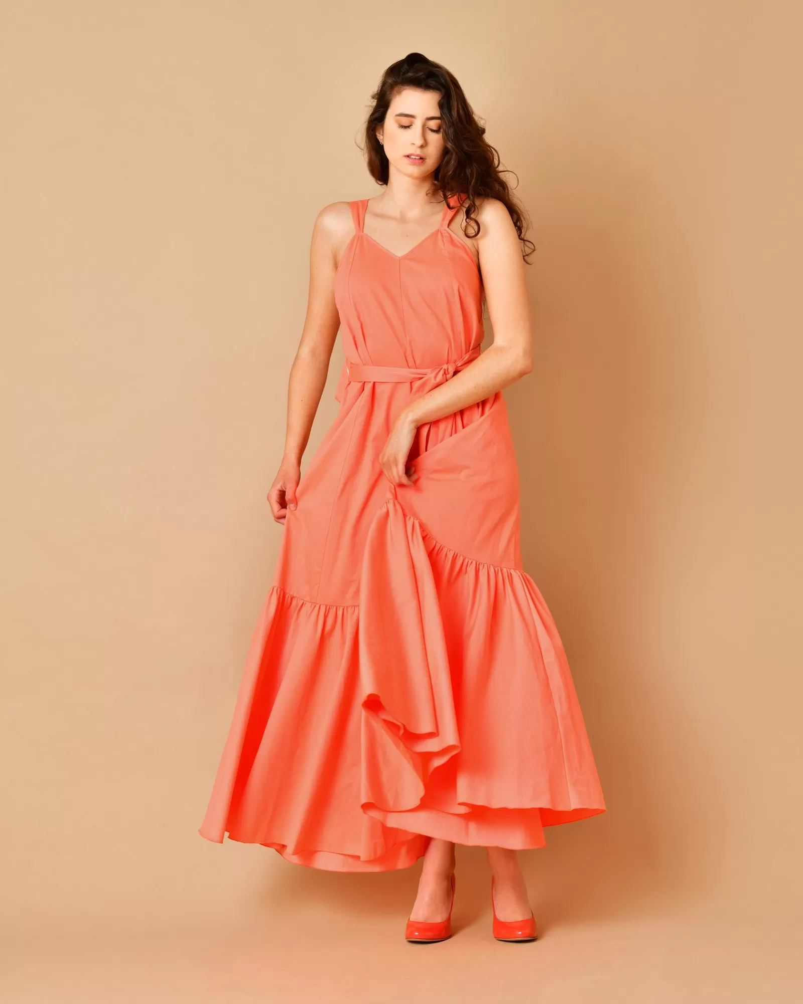 La Piscine Paris Robe longue en coton mélangé rose orangé Forte Forte Orange Sale