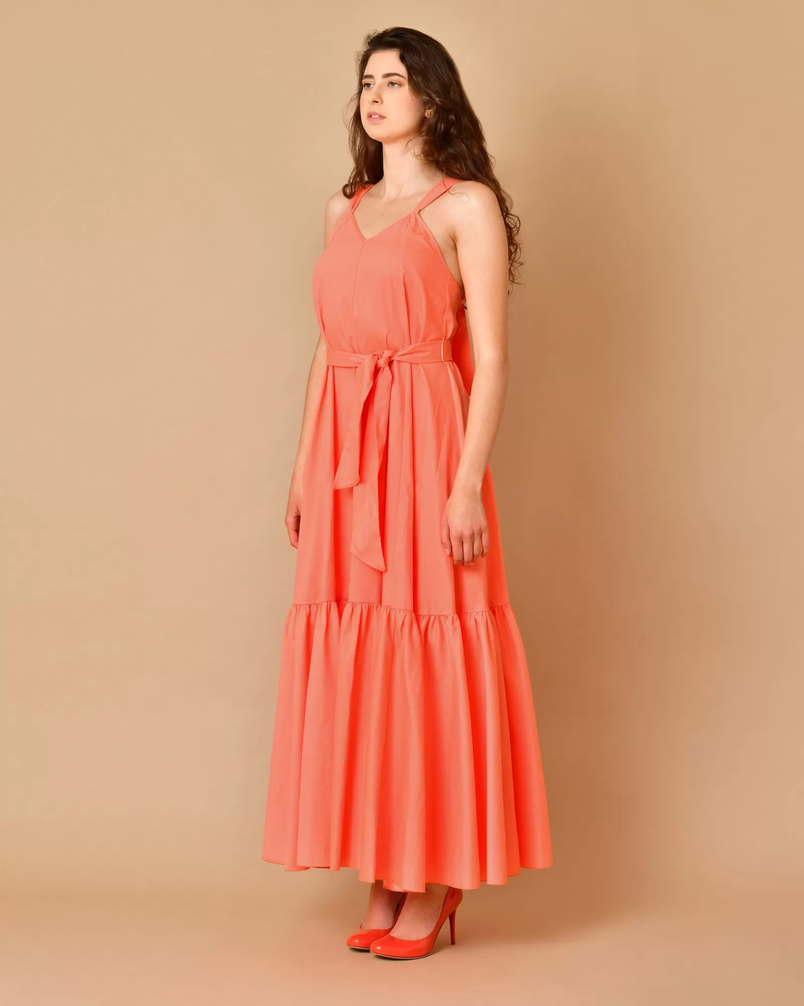 La Piscine Paris Robe longue en coton mélangé rose orangé Forte Forte Orange Sale