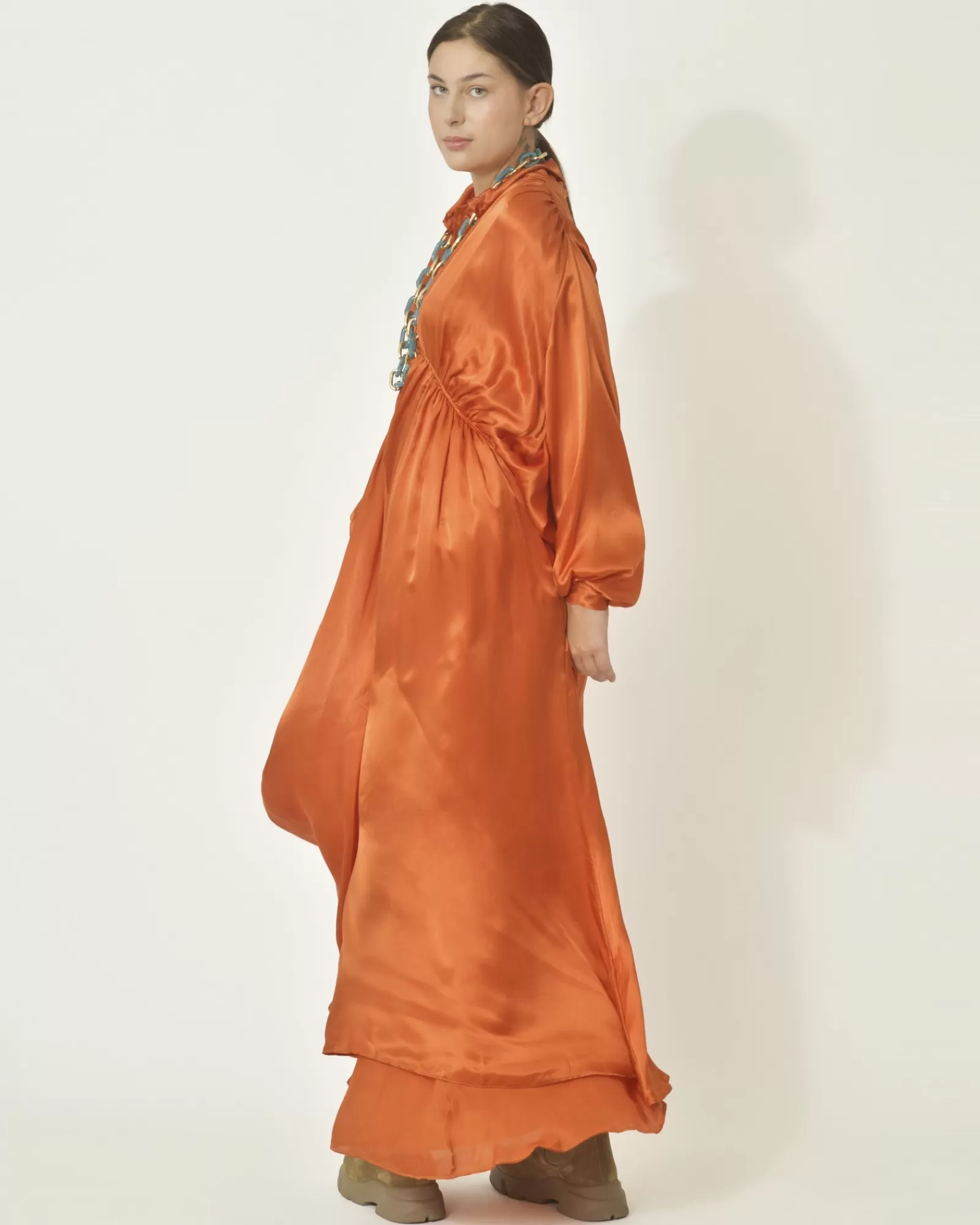 La Piscine Paris Robe longue en soie plissée Forte-Forte Orange Store