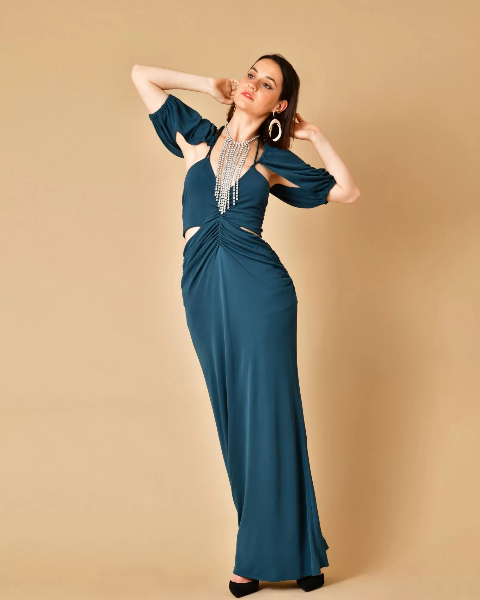 La Piscine Paris Robe longue en viscose à manches amovibles Béatrice B Vert New