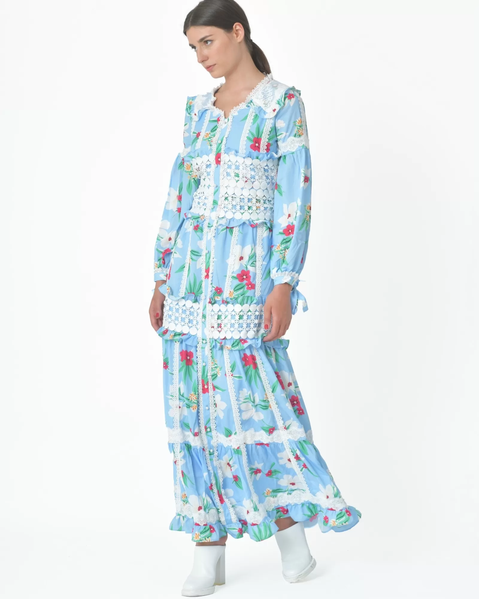 La Piscine Paris Robe longue fleurie Edward Achour Bleu Clearance