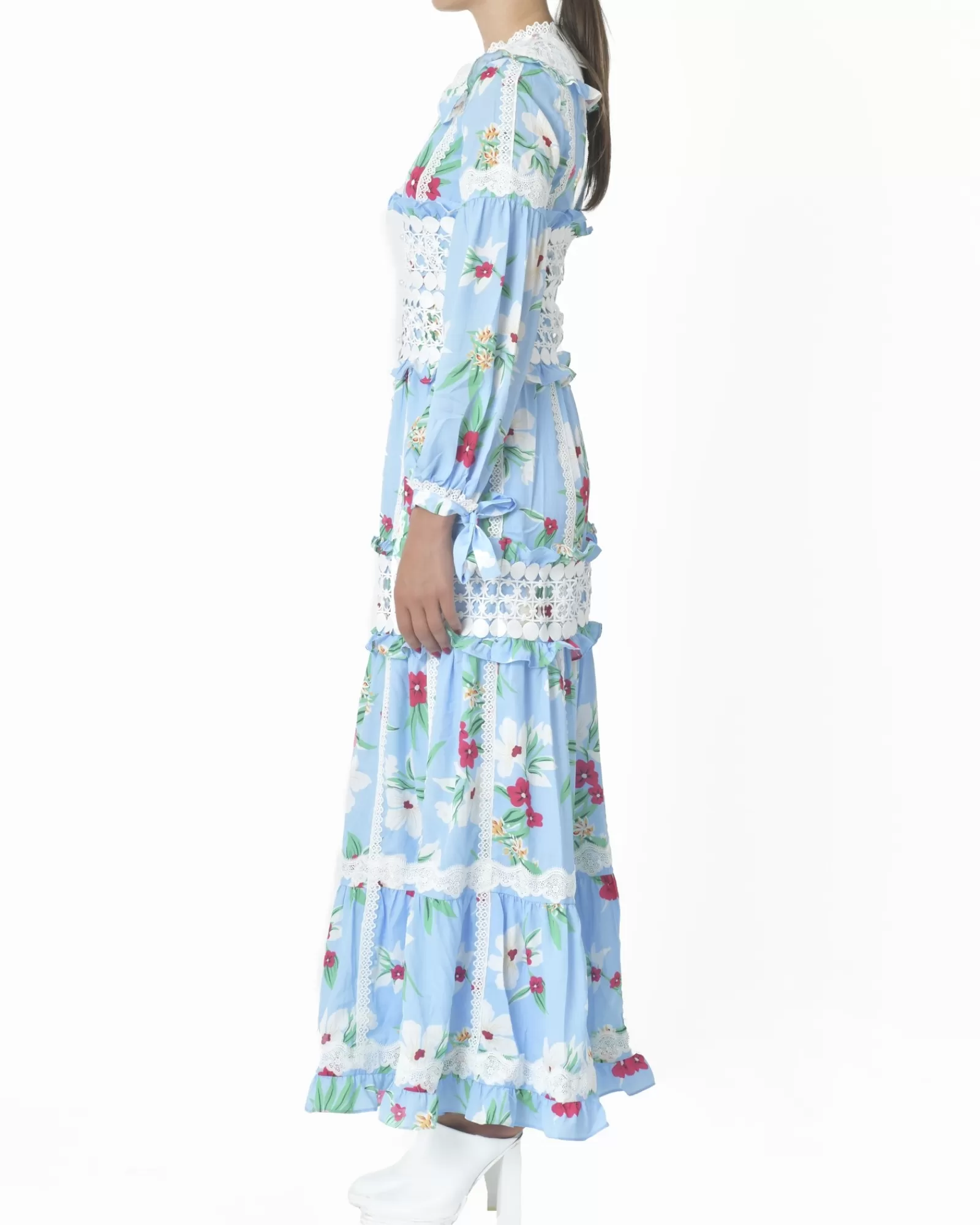La Piscine Paris Robe longue fleurie Edward Achour Bleu Clearance