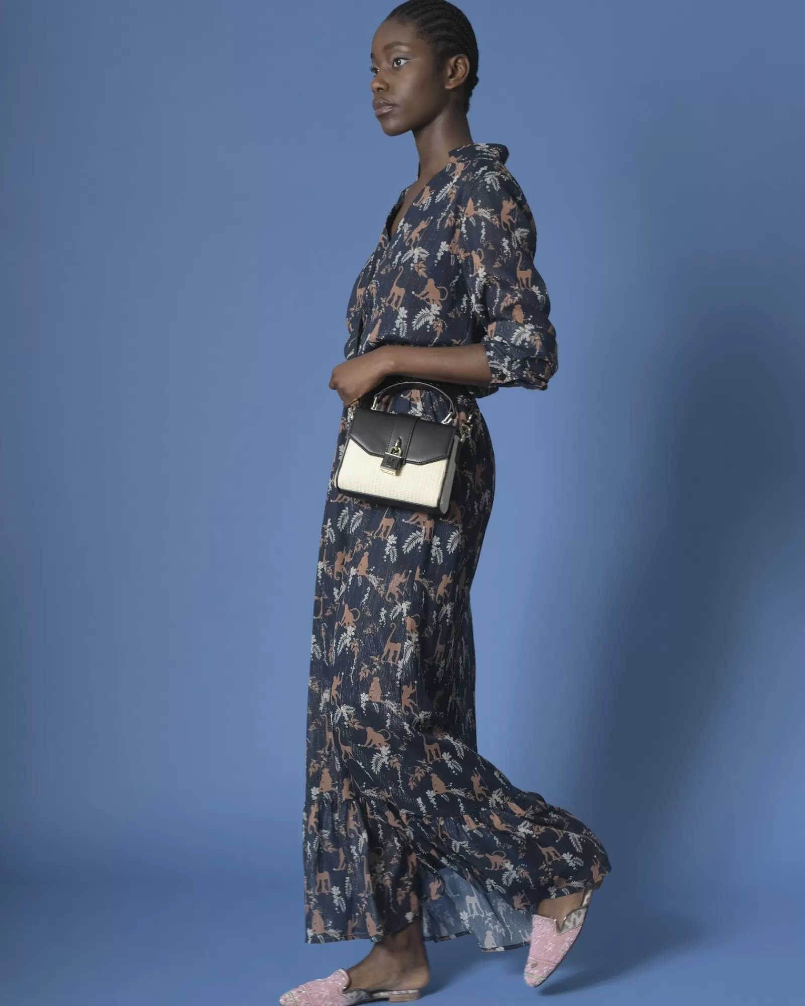 La Piscine Paris Robe maxi à imprimés SVNTY Bleu Outlet