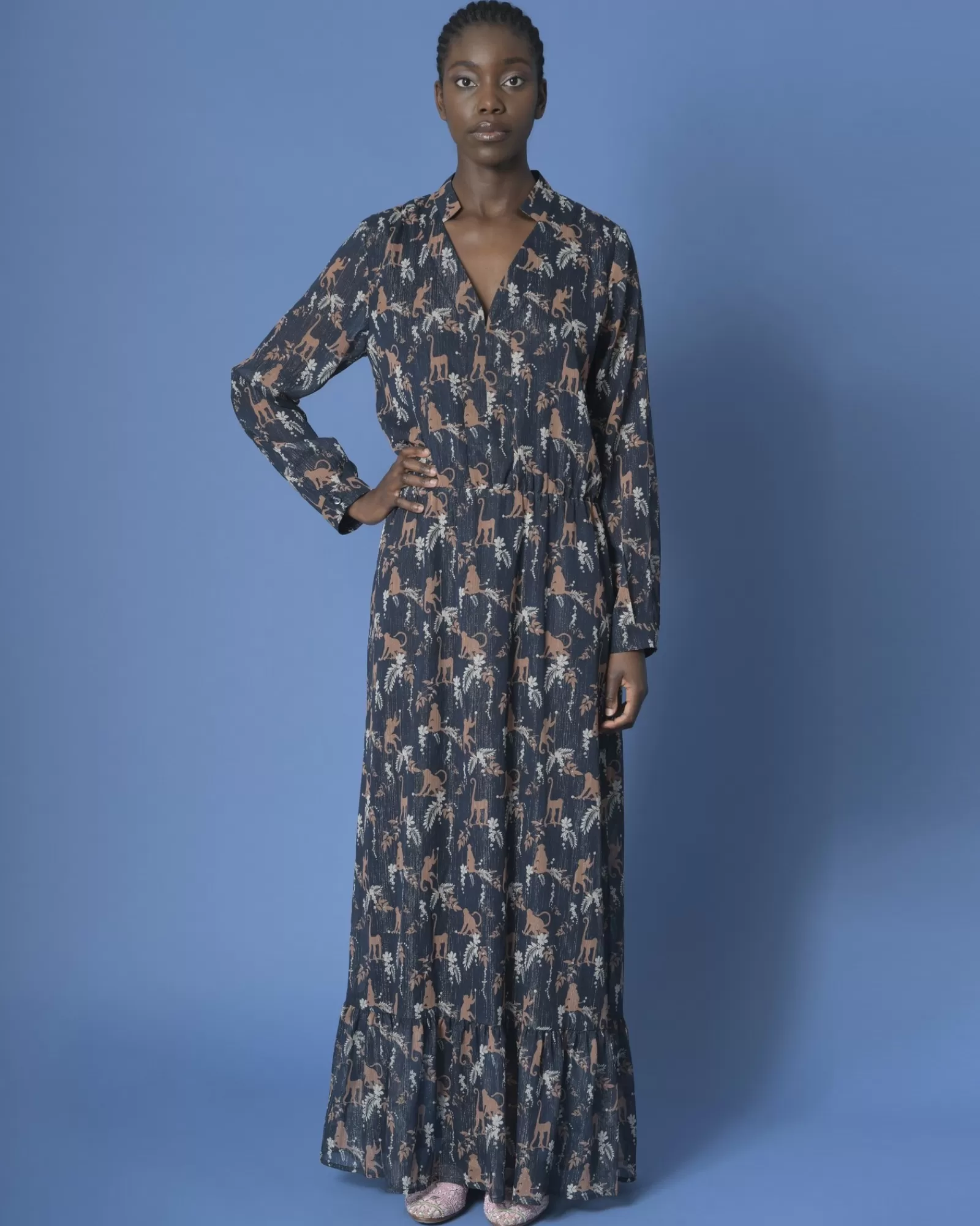 La Piscine Paris Robe maxi à imprimés SVNTY Bleu Outlet