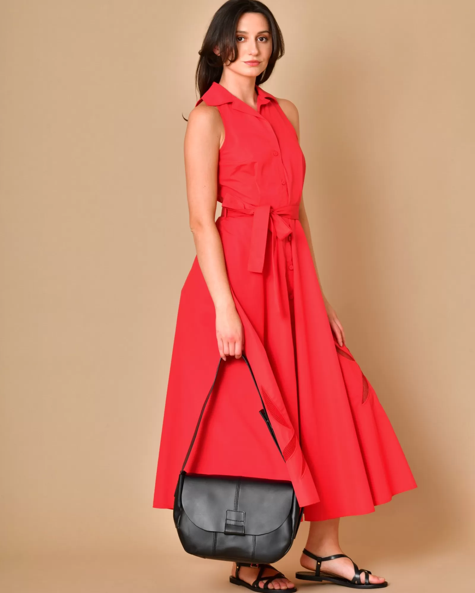 La Piscine Paris Robe midi à empiècements florales Beatrice B Rouge Outlet