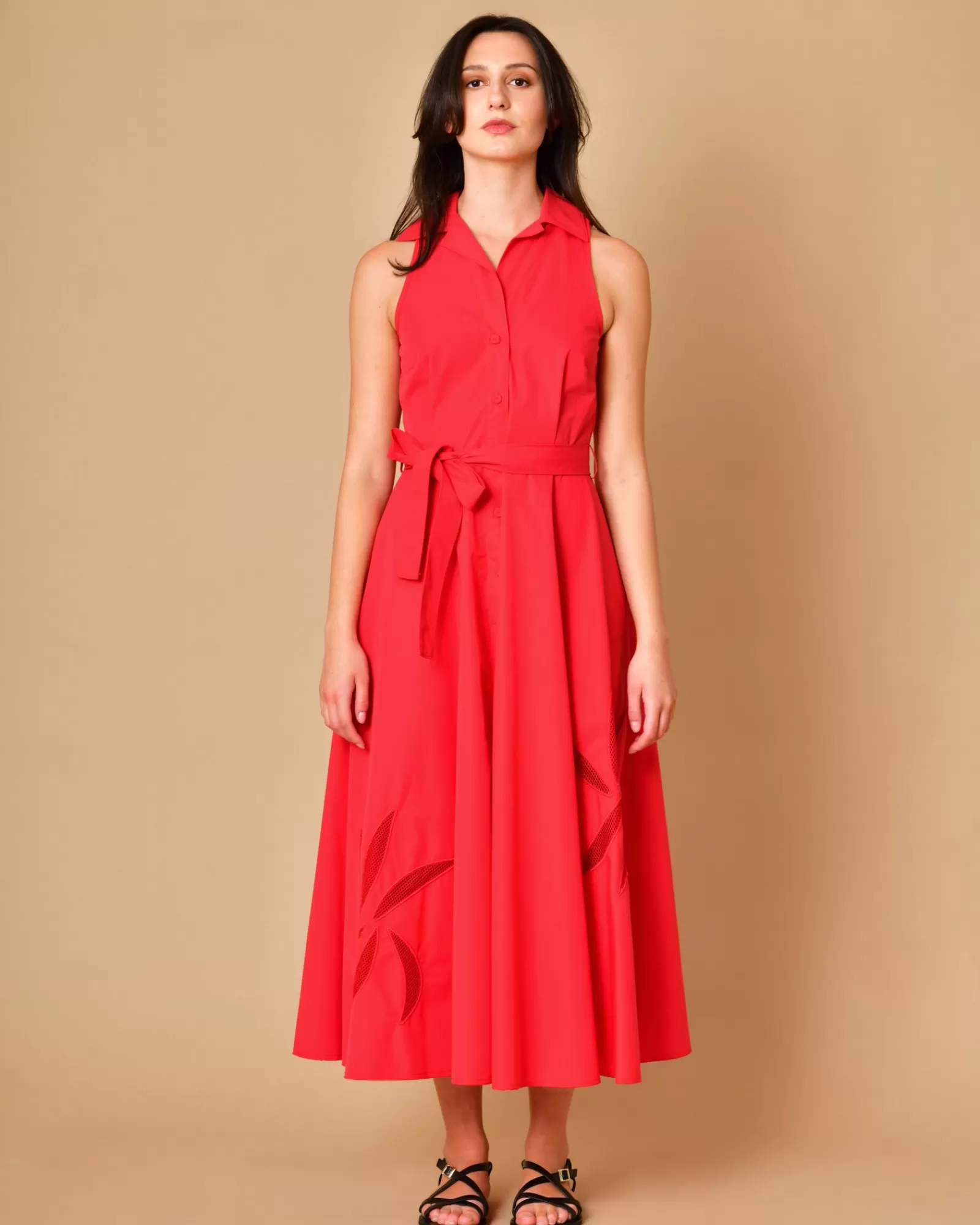 La Piscine Paris Robe midi à empiècements florales Beatrice B Rouge Outlet